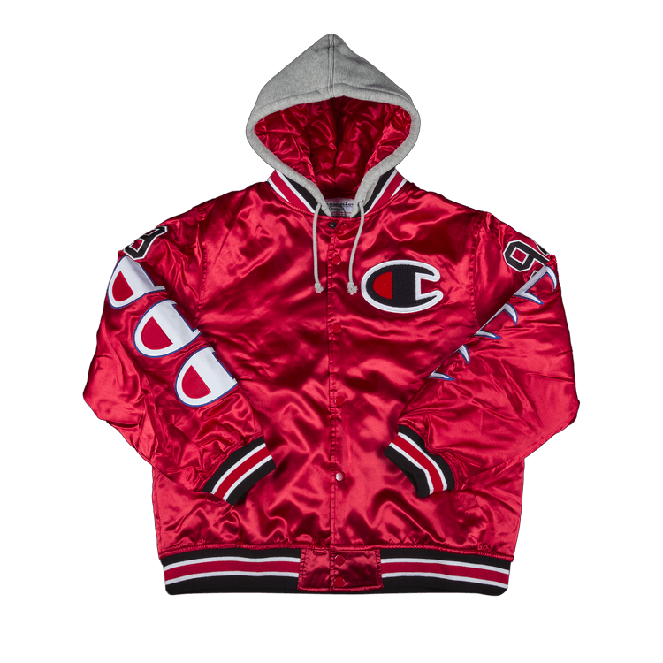 Buy Supreme x Champion Hooded Satin Varsity Jacket Red FW18J55 RED GOAT CA