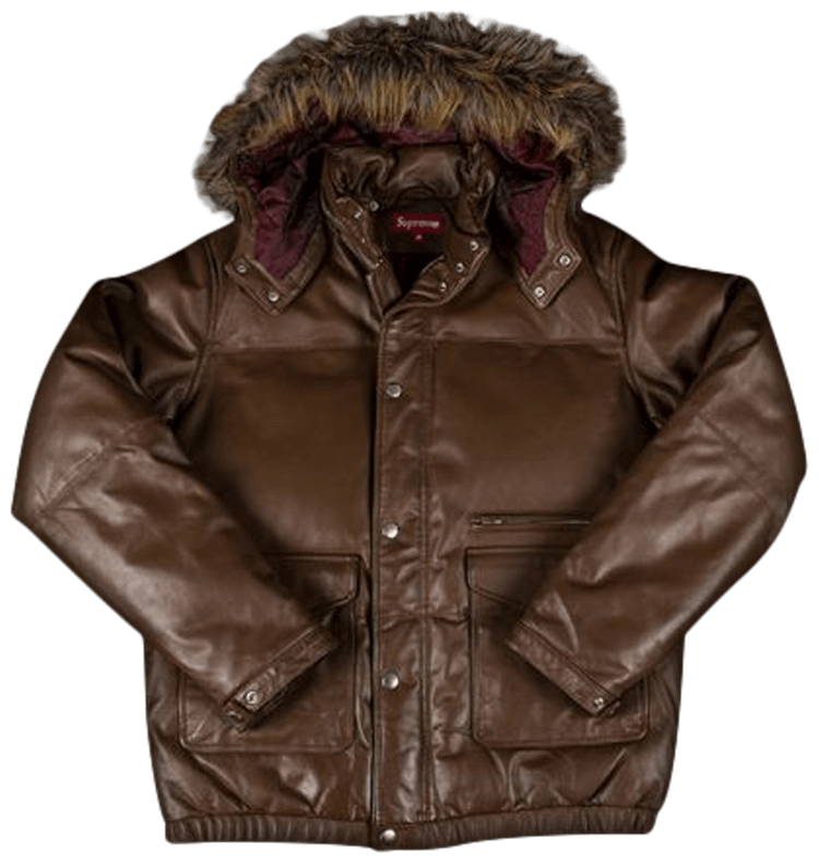 Supreme Leather Fur Lined Jacket Brown