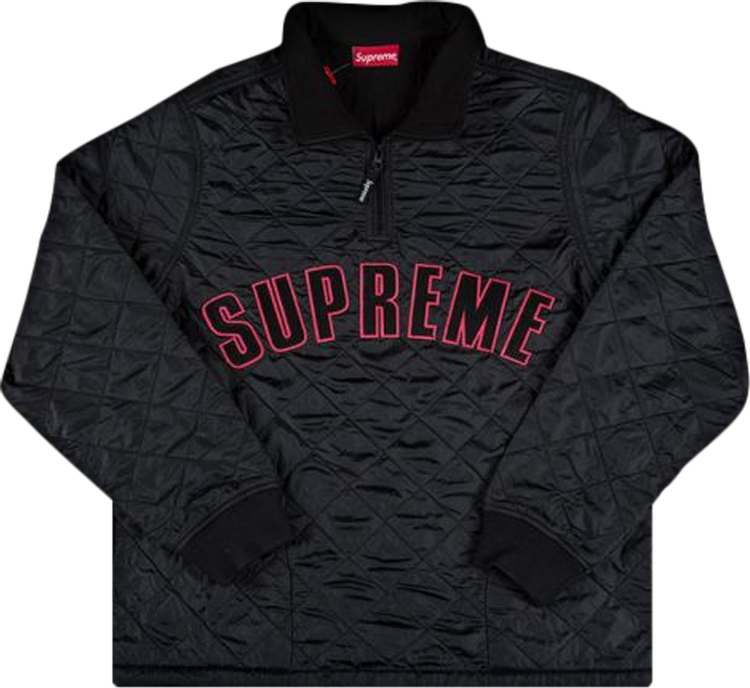 Supreme Arc Logo Quilted Half Zip Pullover 'Black'