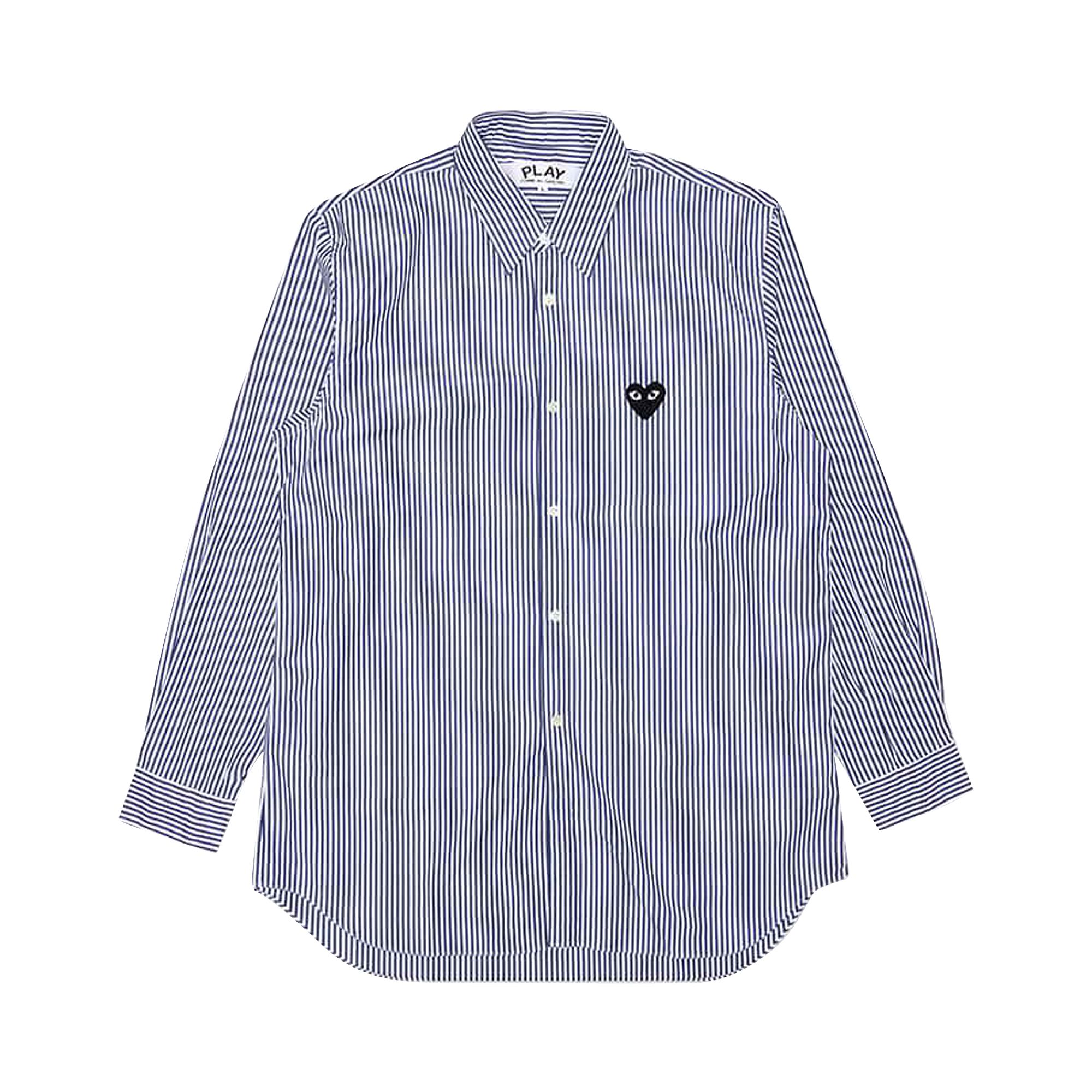 Pre-owned Comme Des Garçons Play Black Emblem Stripe Button Down 'blue'