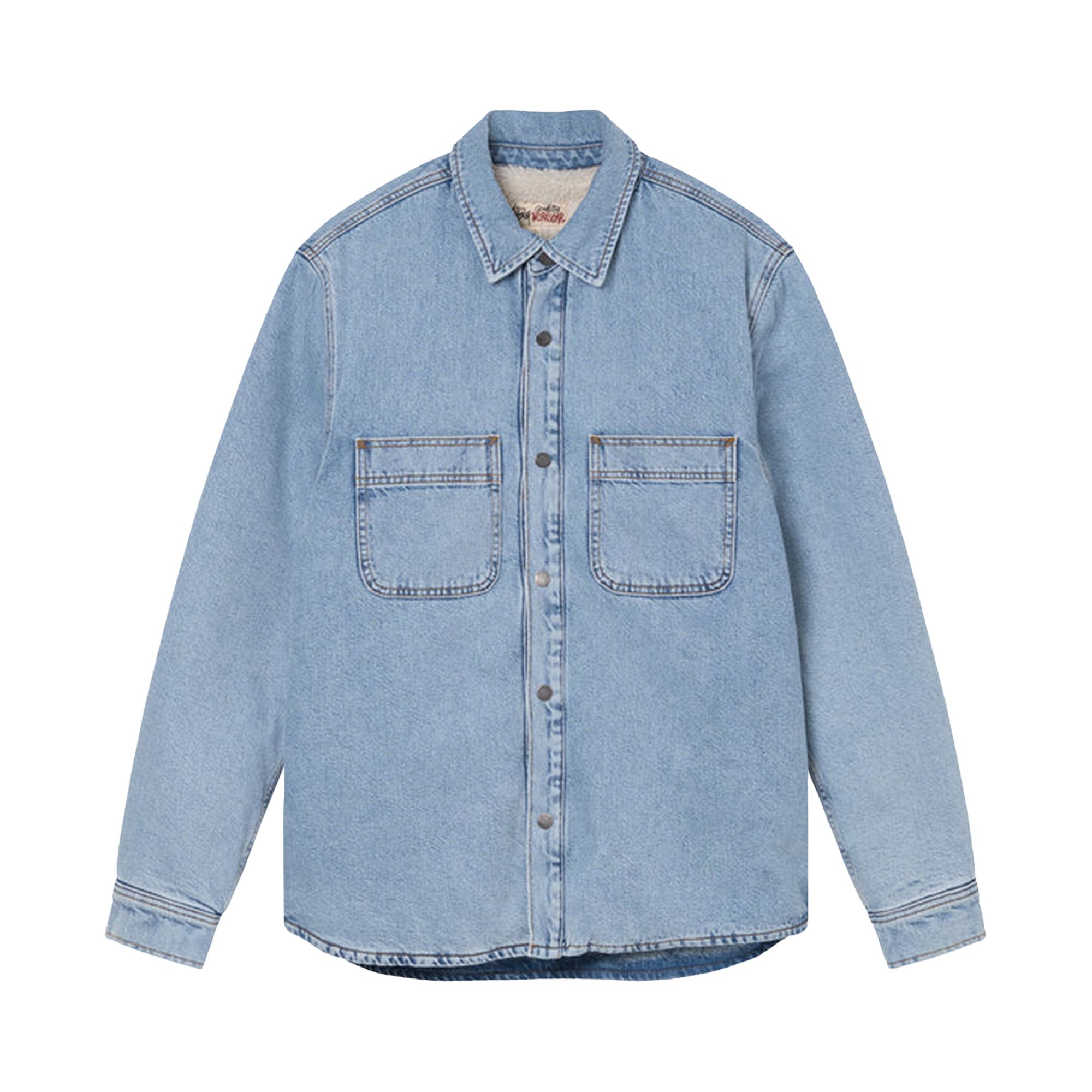 Pre-owned Stussy Sherpa Lined Denim Shirt 'light Denim' In Blue