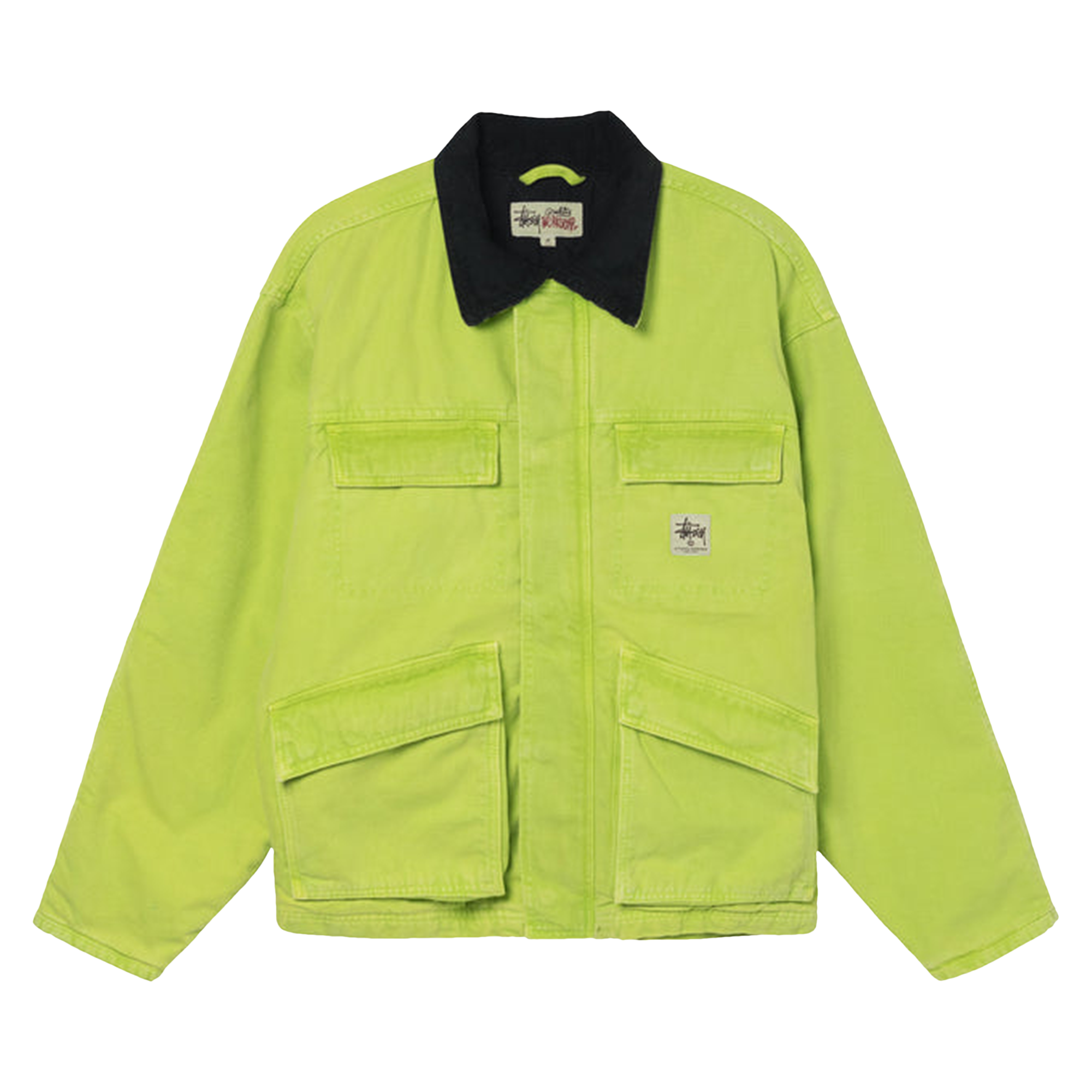 Pre-owned Stussy Washed Canvas Shop Jacket 'lime' In Green