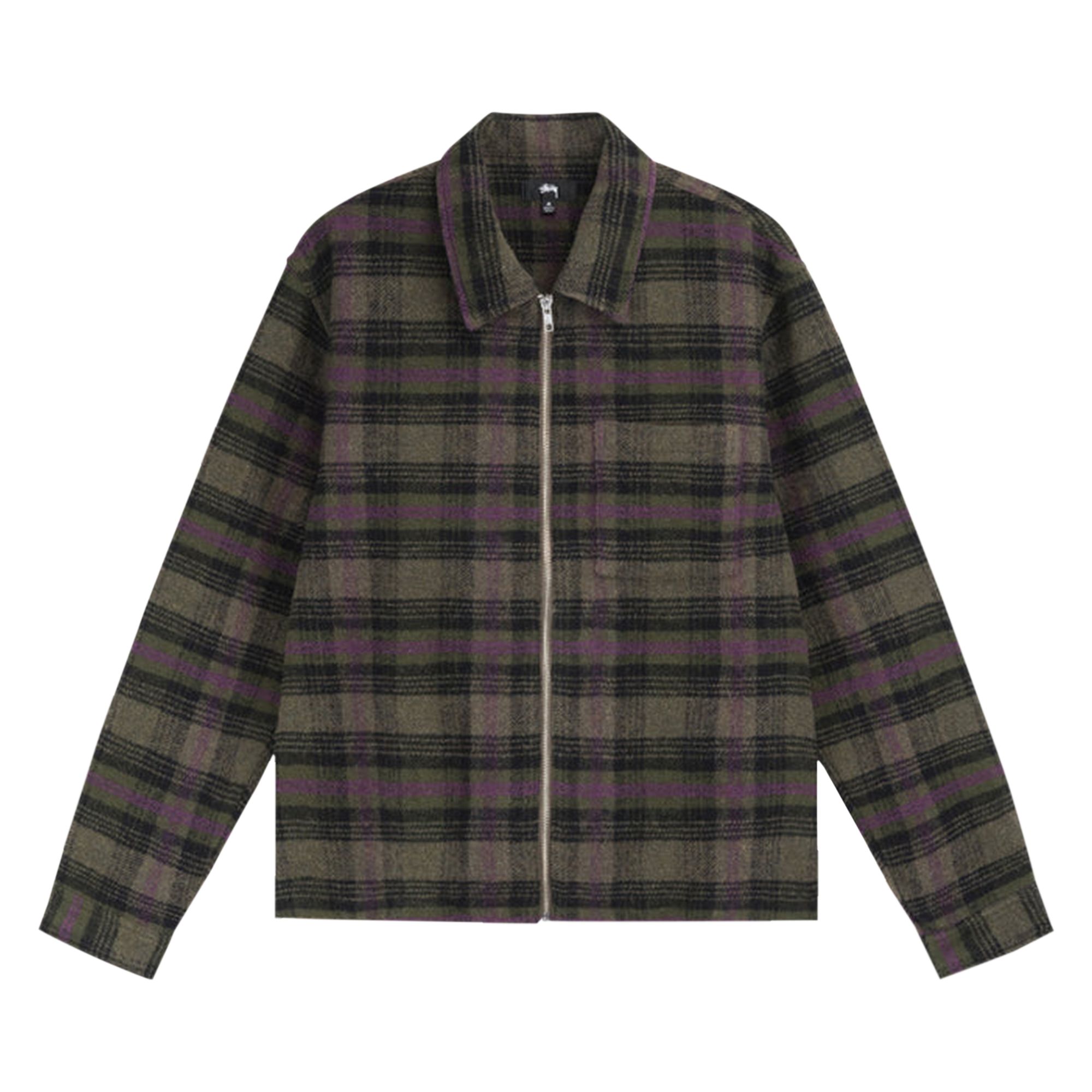 Stussy Reed Wool Plaid Zip Shirt 'Green' | Men's Size XL