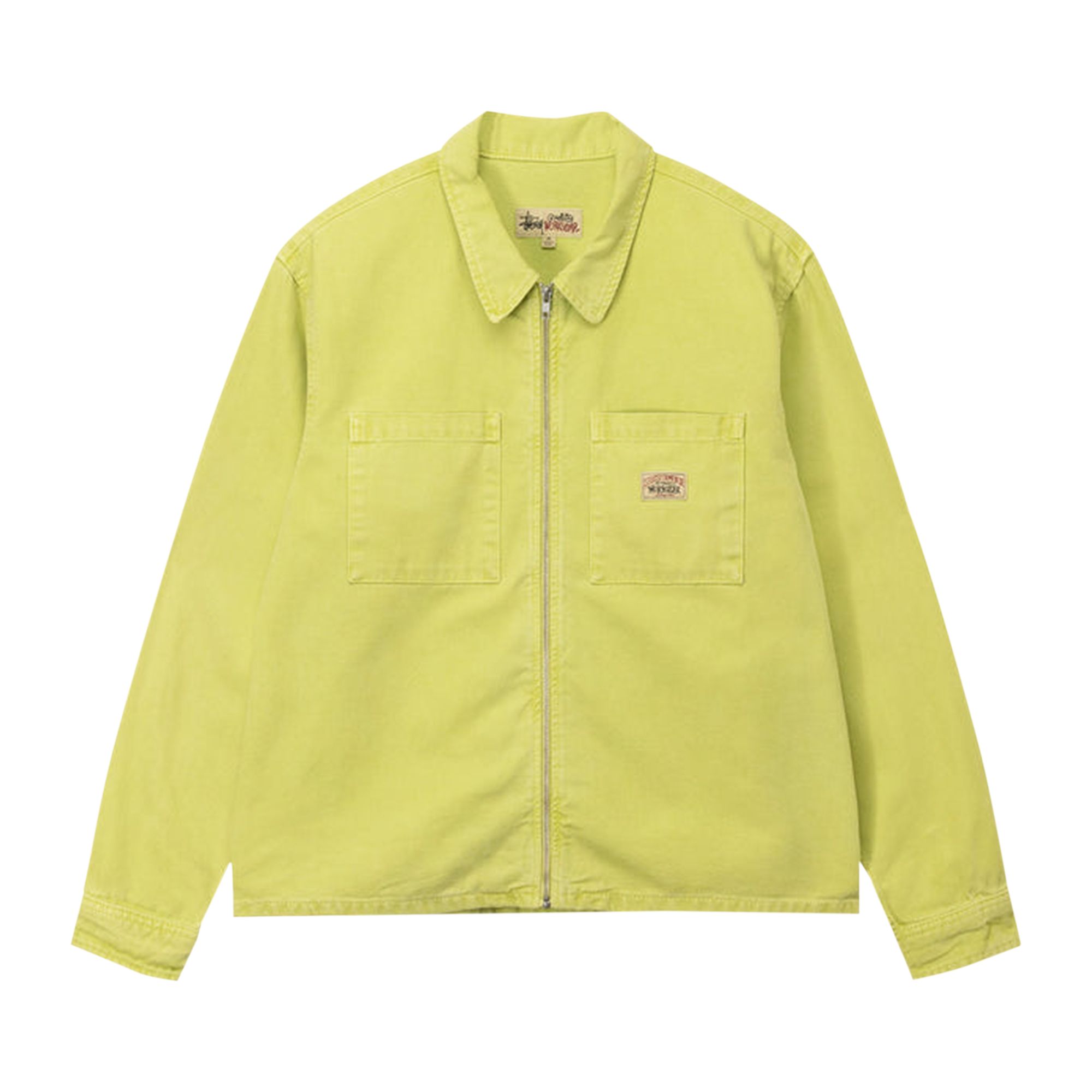 Stussy Washed Canvas Zip Shirt 'Lime' | Yellow | Men's Size XL