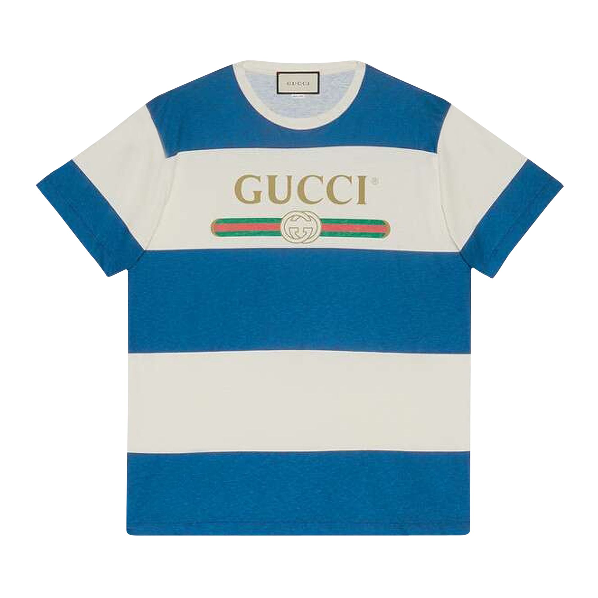 Pre-owned Gucci Logo Striped T-shirt 'natural/blue' | Multi-color | Men's Size Xs