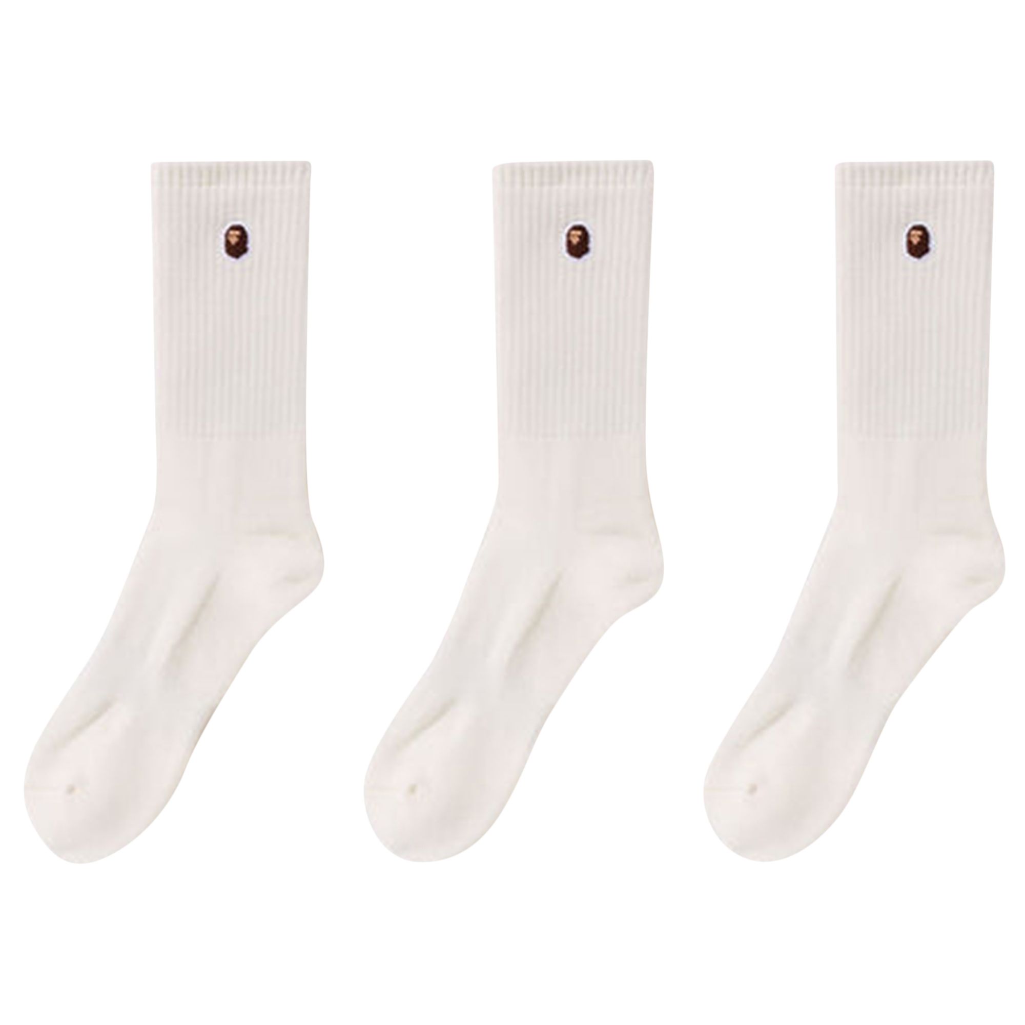 Pre-owned Bape Ape Head One Point Socks 3 Pairs 'white' | Men's Size S