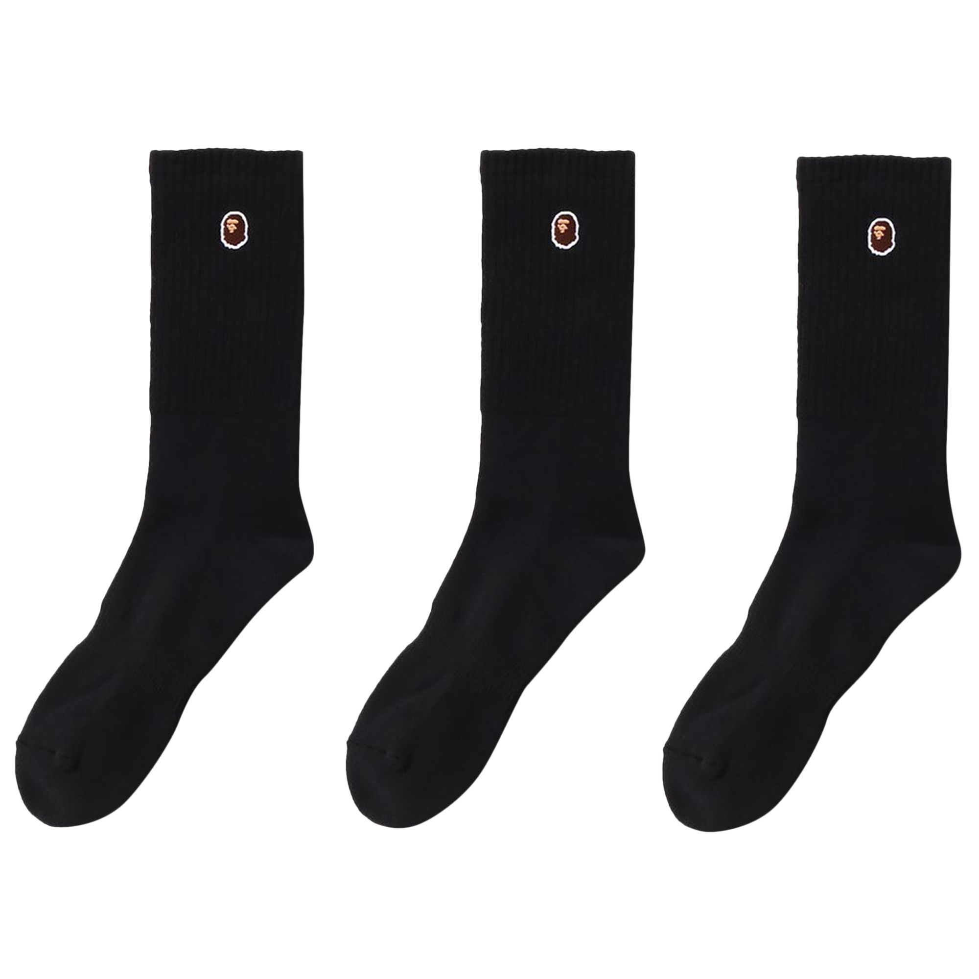 Pre-owned Bape Ape Head One Point Socks 3 Pairs 'black' | Men's Size S