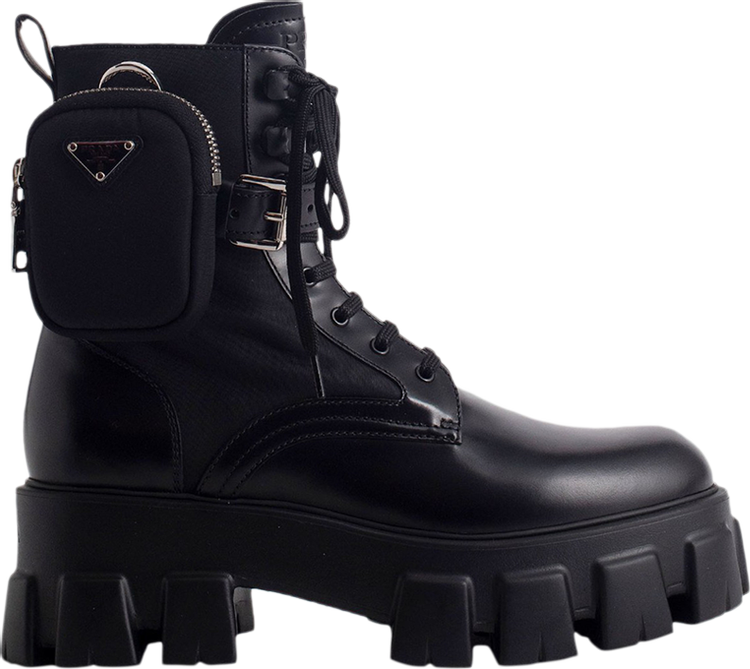 Prada Wmns Monolith Brushed Rois Leather and Nylon Boot 'Black'