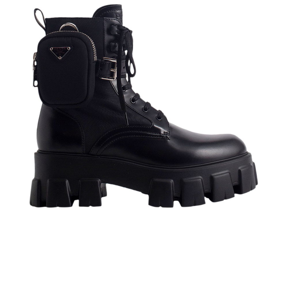 Pre-owned Prada Wmns Monolith Brushed Rois Leather And Nylon Boot 'black'