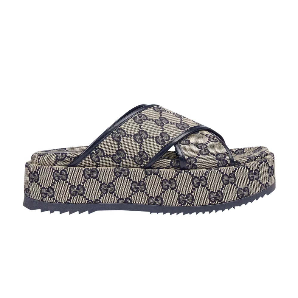 Pre-owned Gucci Wmns Gg Platform Slide Sandal 'gg Motif - Beige Blue' In Cream