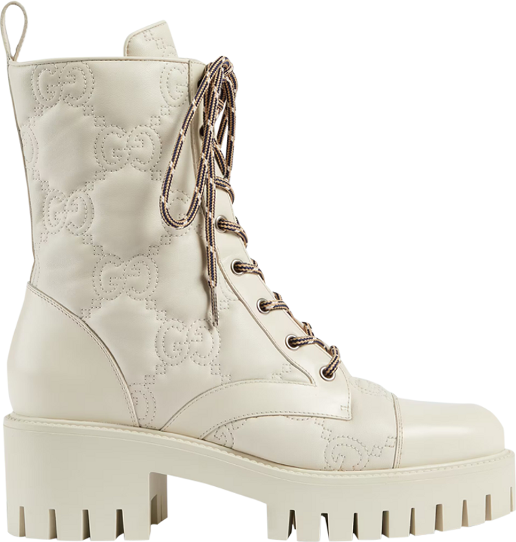 Gucci Wmns GG Matelassé Lace Up Boot 'Off White'