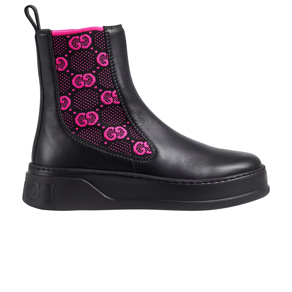 Pre-owned Gucci Wmns Boot 'gg Jersey - Black Fuchsia'