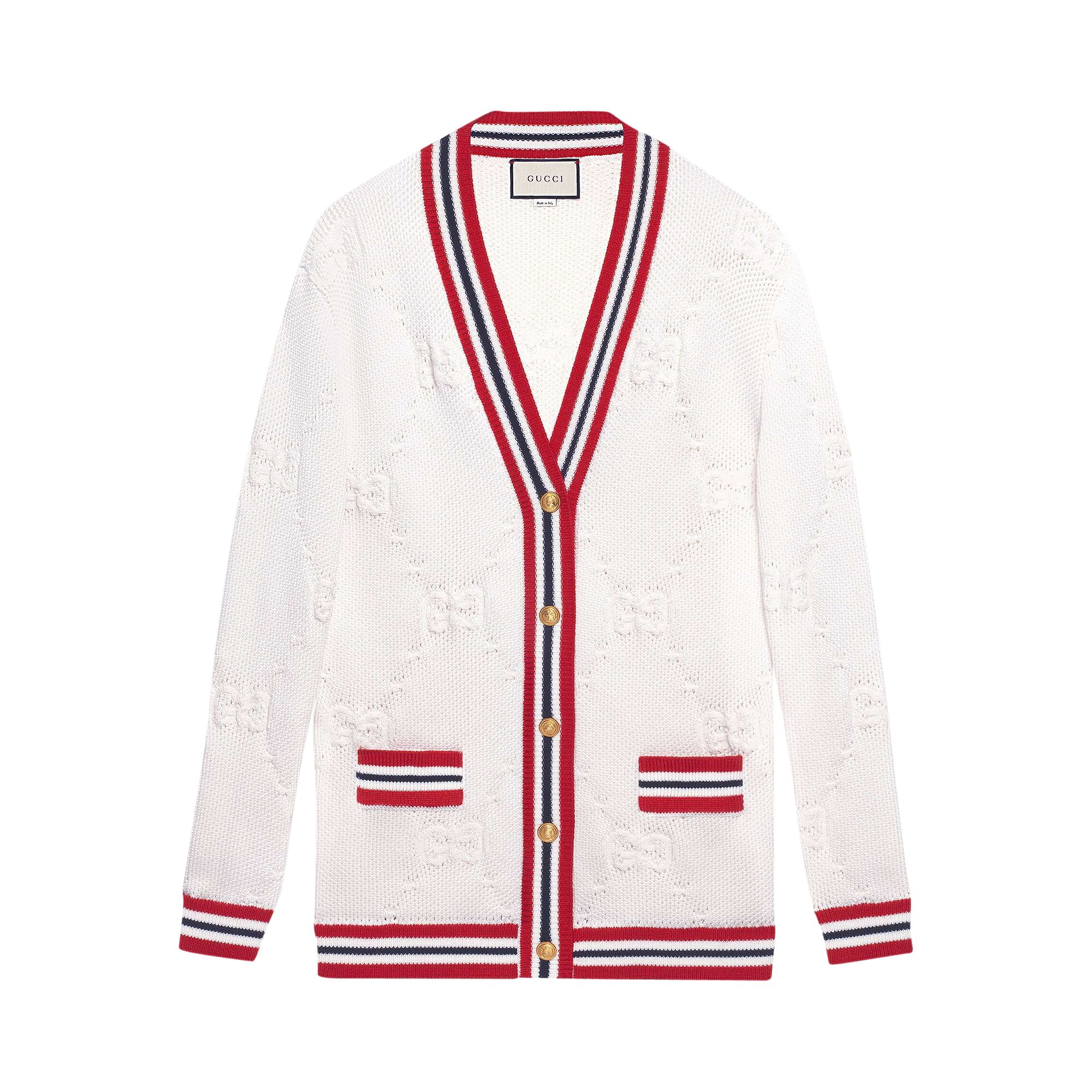 Gucci Sylvie Web Knit Cardigan 'Ivory/Red' | White | Women's Size S
