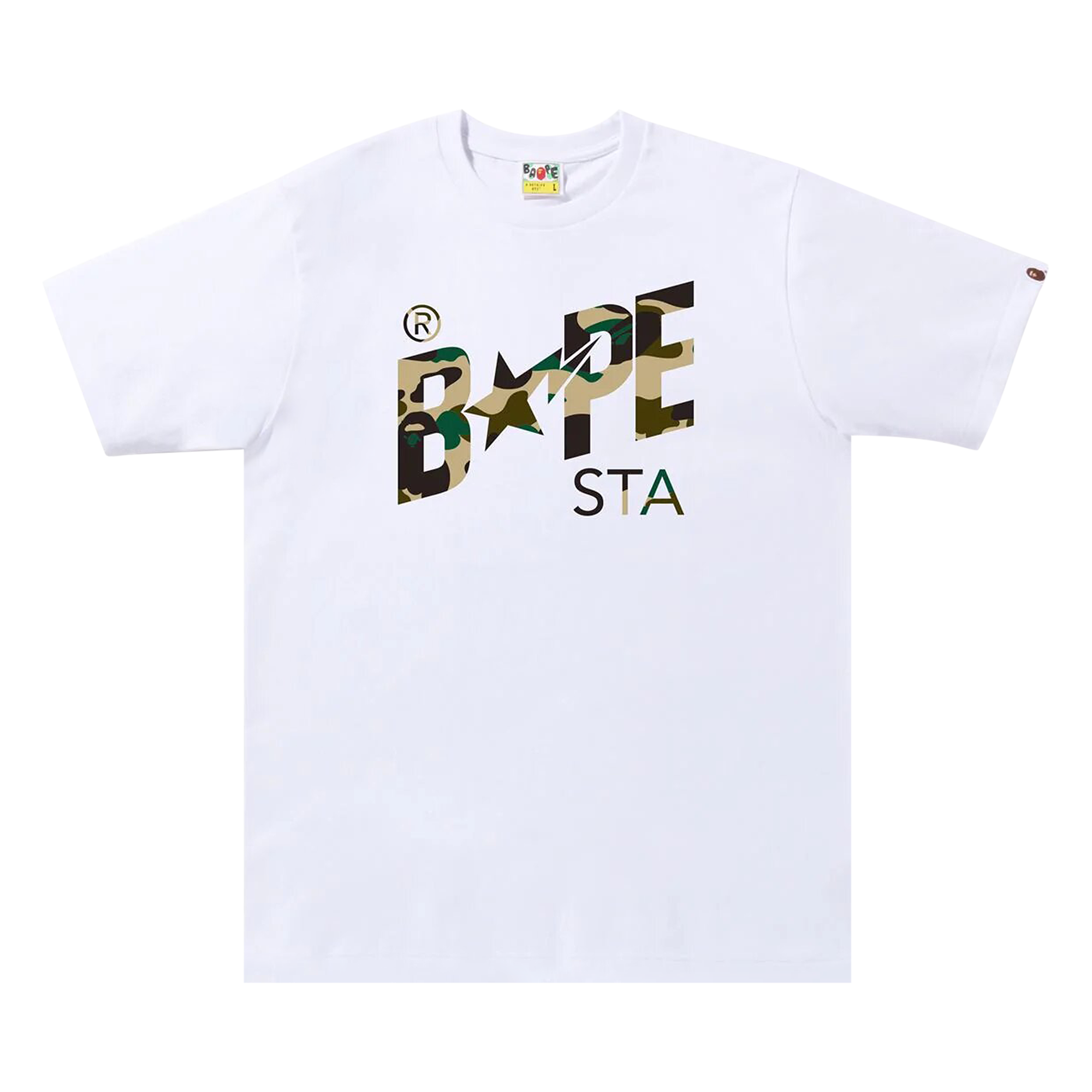 Pre-owned Bape 1st Camo  Sta Logo Tee 'white/yellow'