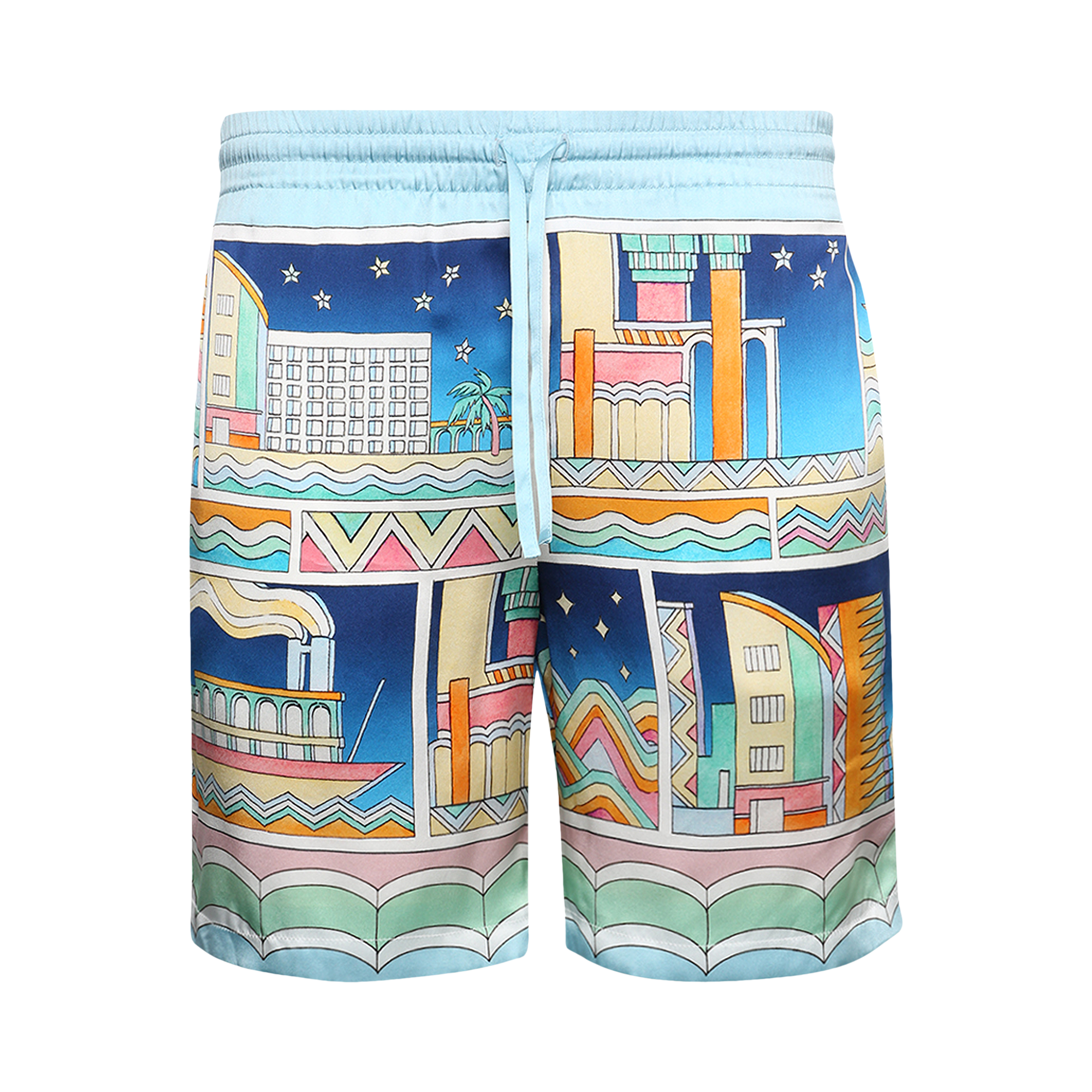 Pre-owned Casablanca Silk Shorts With Drawstrings 'collage' In Multi-color