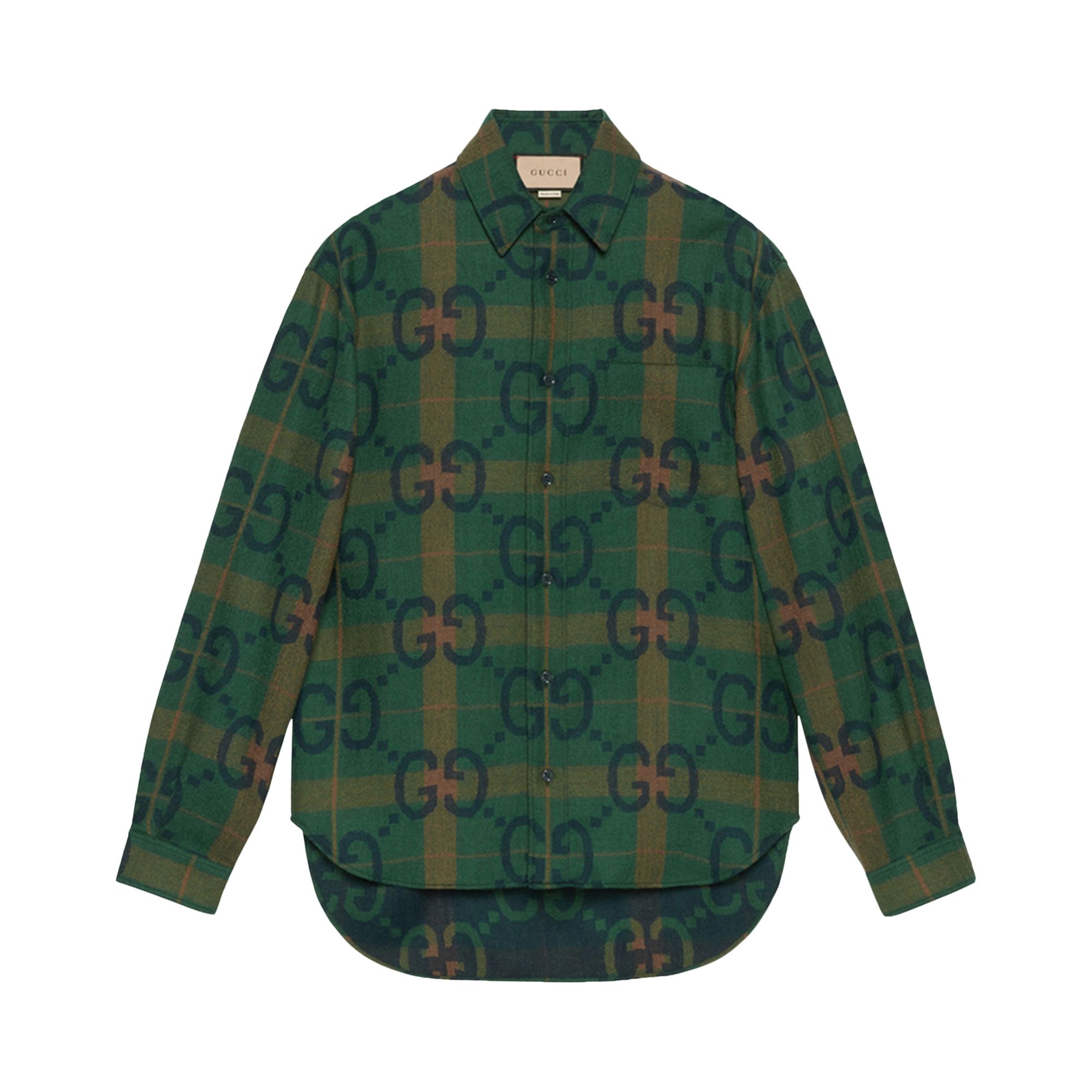 Pre-owned Gucci Jumbo Gg Check Wool Shirt 'green/blue' | Men's Size 46