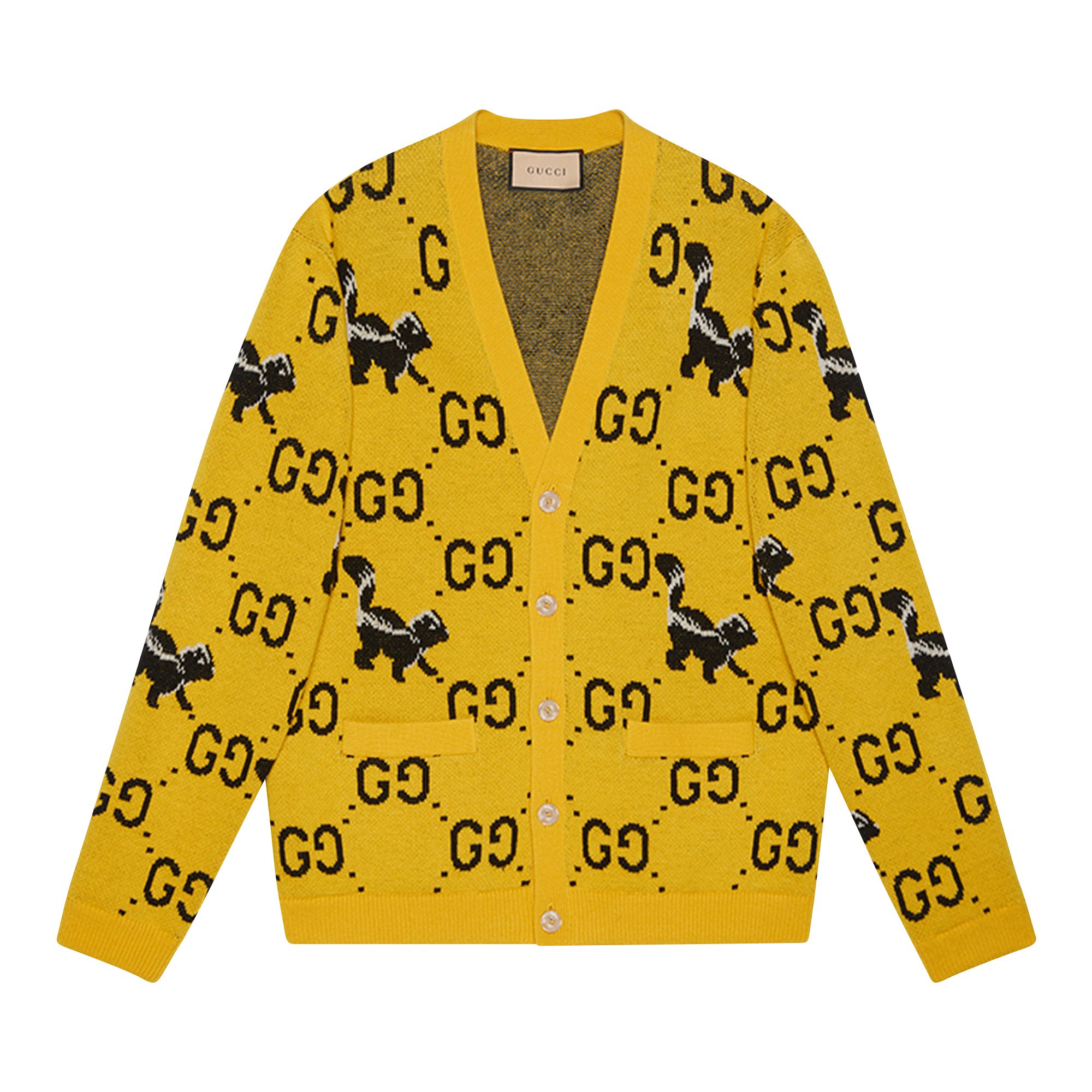 Pre-owned Gucci Gg And Skunk Cardigan 'yellow' | Men's Size M