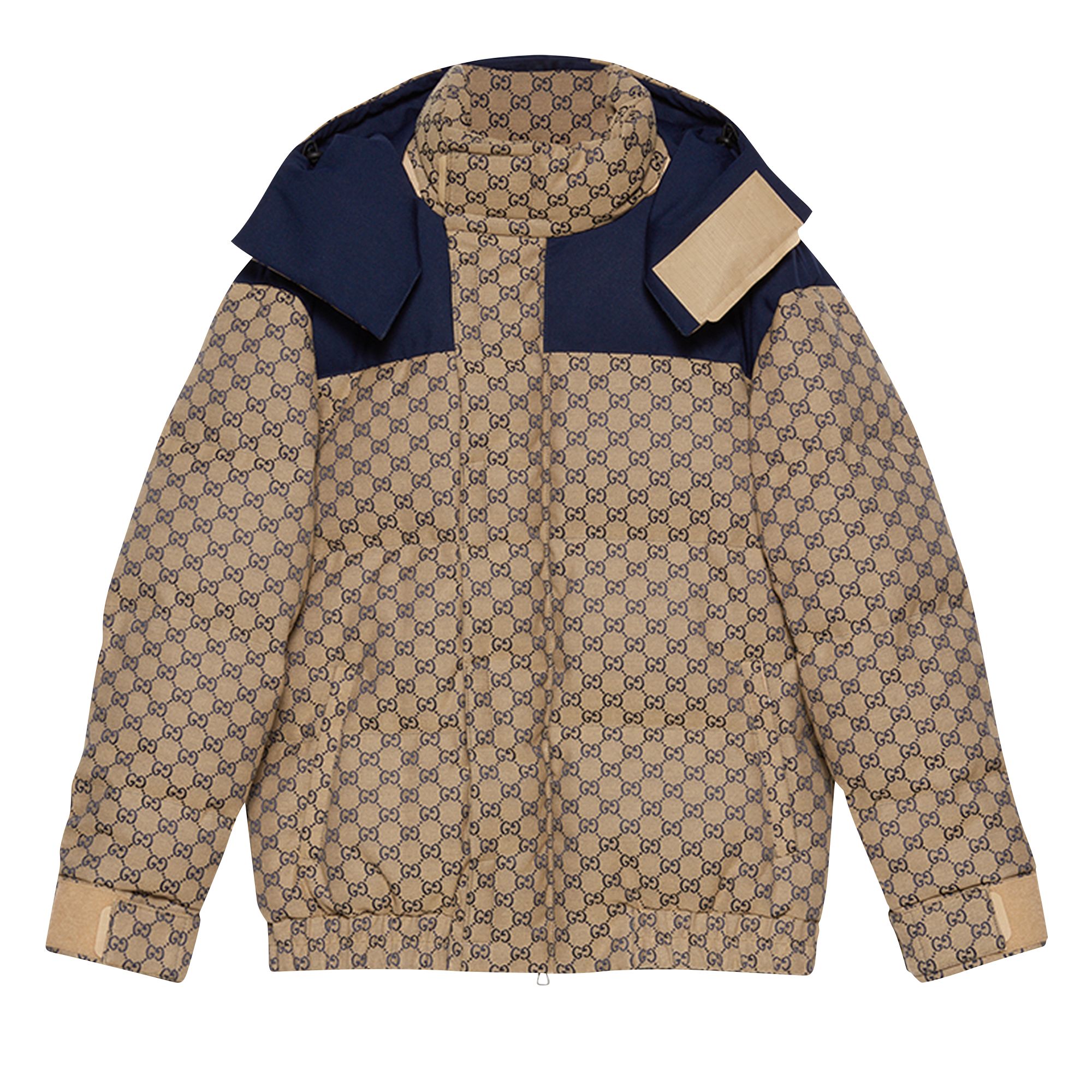 Pre-owned Gucci Gg Canvas Goose Down Jacket 'gg Canvas/blue' | Tan | Men's Size 52 In Brown