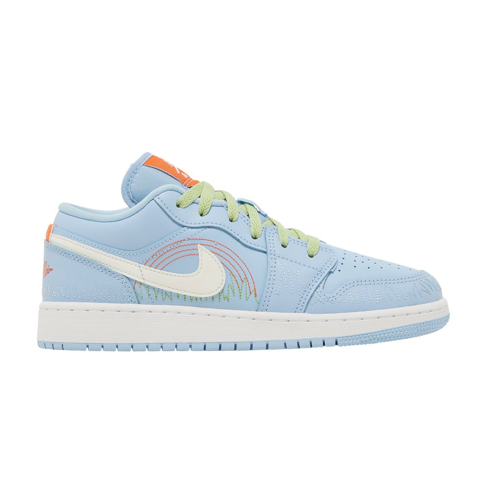 Pre-owned Air Jordan 1 Low Se Gs 'blue Stitch' | Kid's Size 3.5