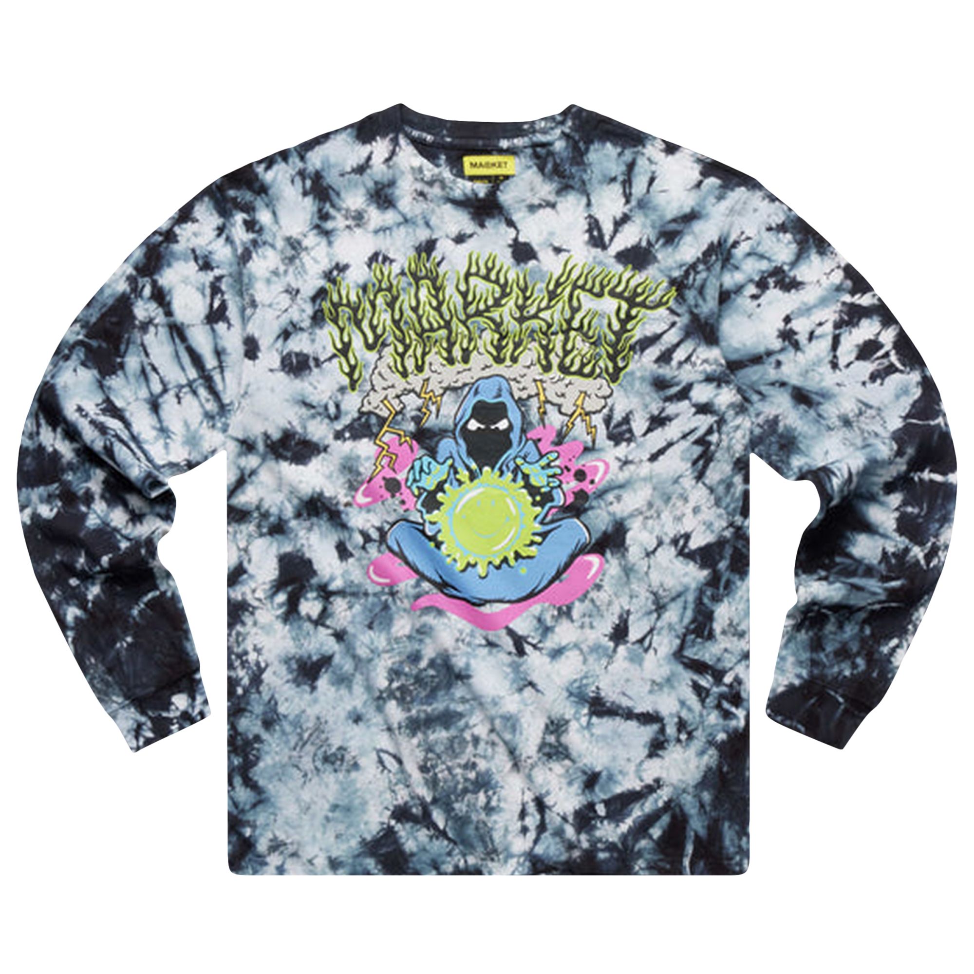 Pre-owned Market Smiley Grim Reaper Long-sleeve Tee 'black Gray Tie Dye' In Multi-color