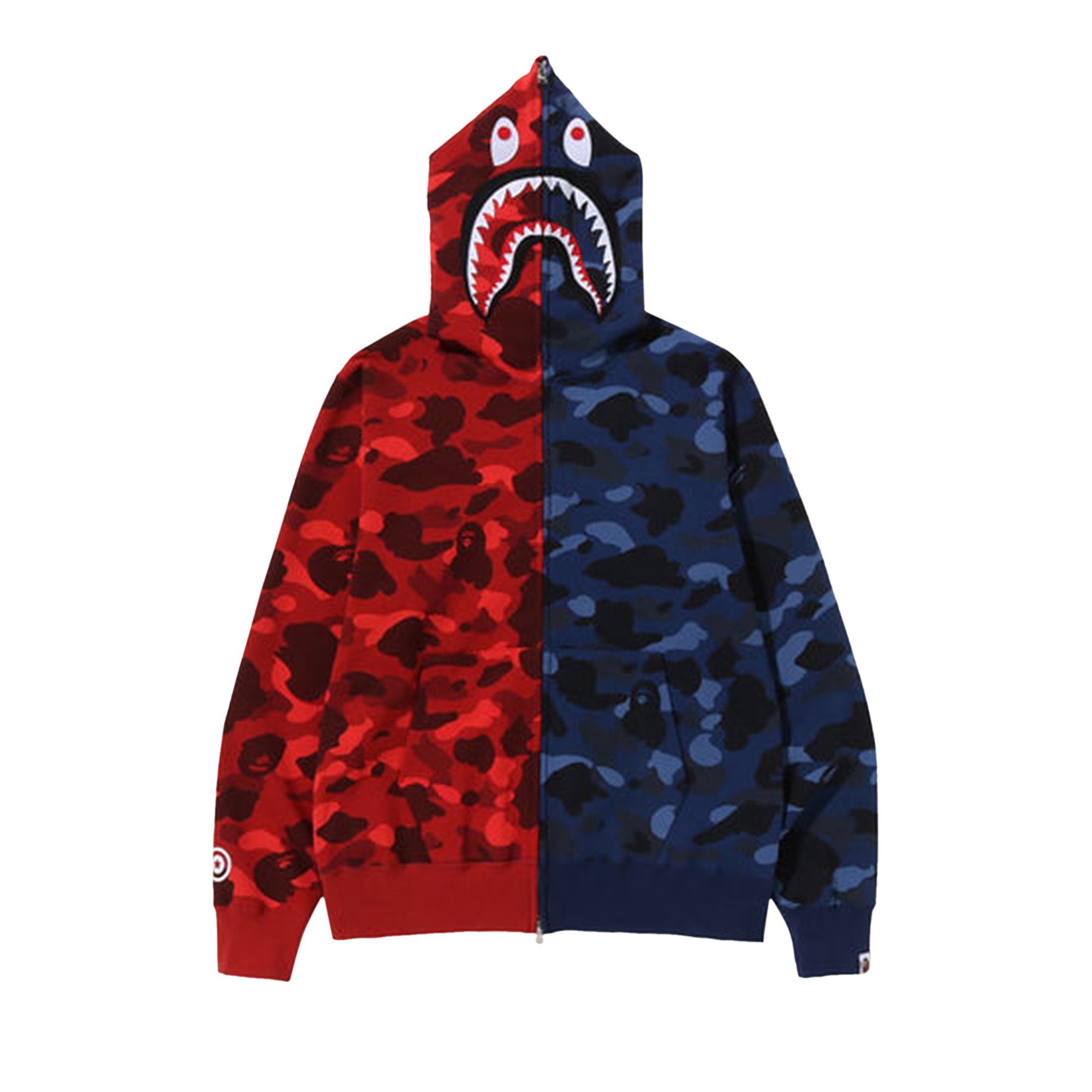 Pre-owned Bape Color Camo Shark Full Zip Hoodie 'red/navy' In Multi-color