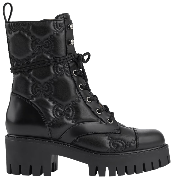 Gucci Wmns GG Matelassé Lace Up Boot 'Black'