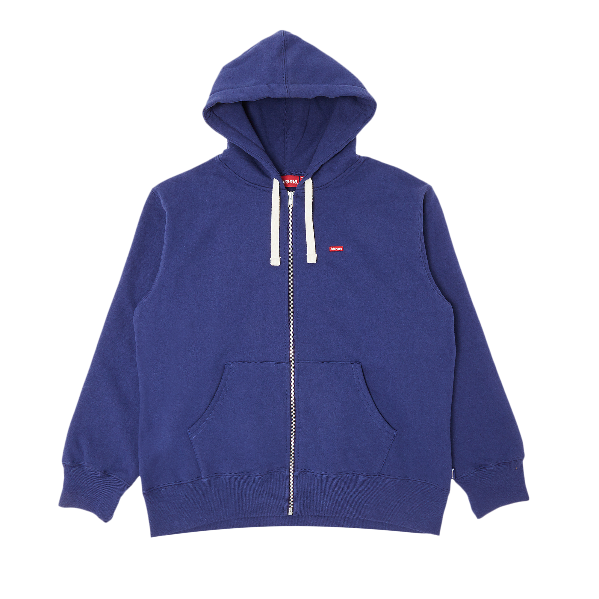 Pre-owned Small Box Drawcord Zip Up Hooded Sweatshirt 'washed Navy' In Blue