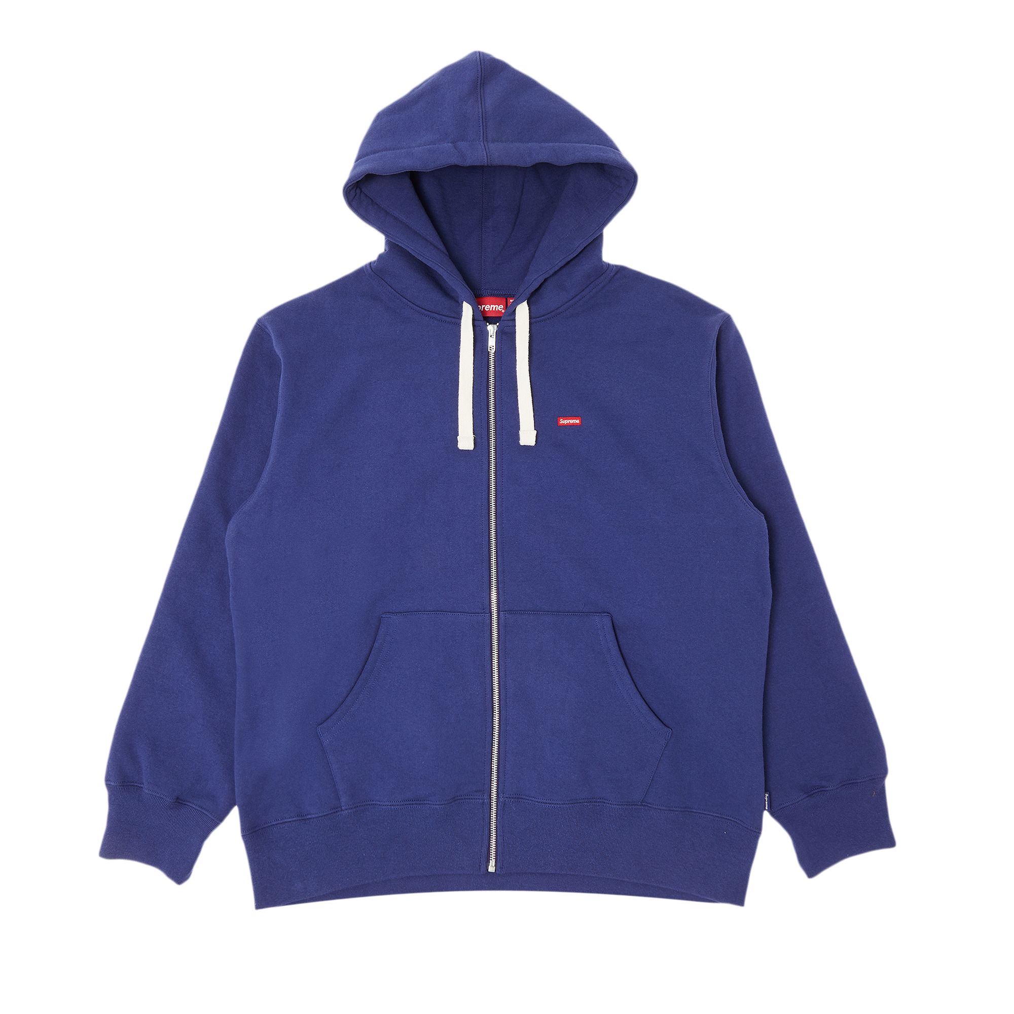 Pre-owned Small Box Drawcord Zip Up Hooded Sweatshirt 'washed Navy' In Blue