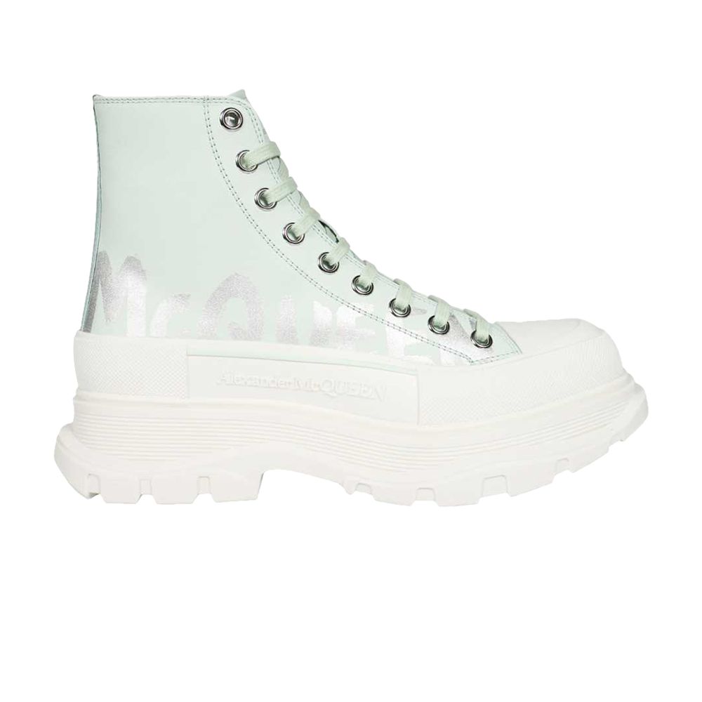 Pre-owned Alexander Mcqueen Tread Slick Boot 'mcqueen Graffiti Logo - Pastel Green' | Men's