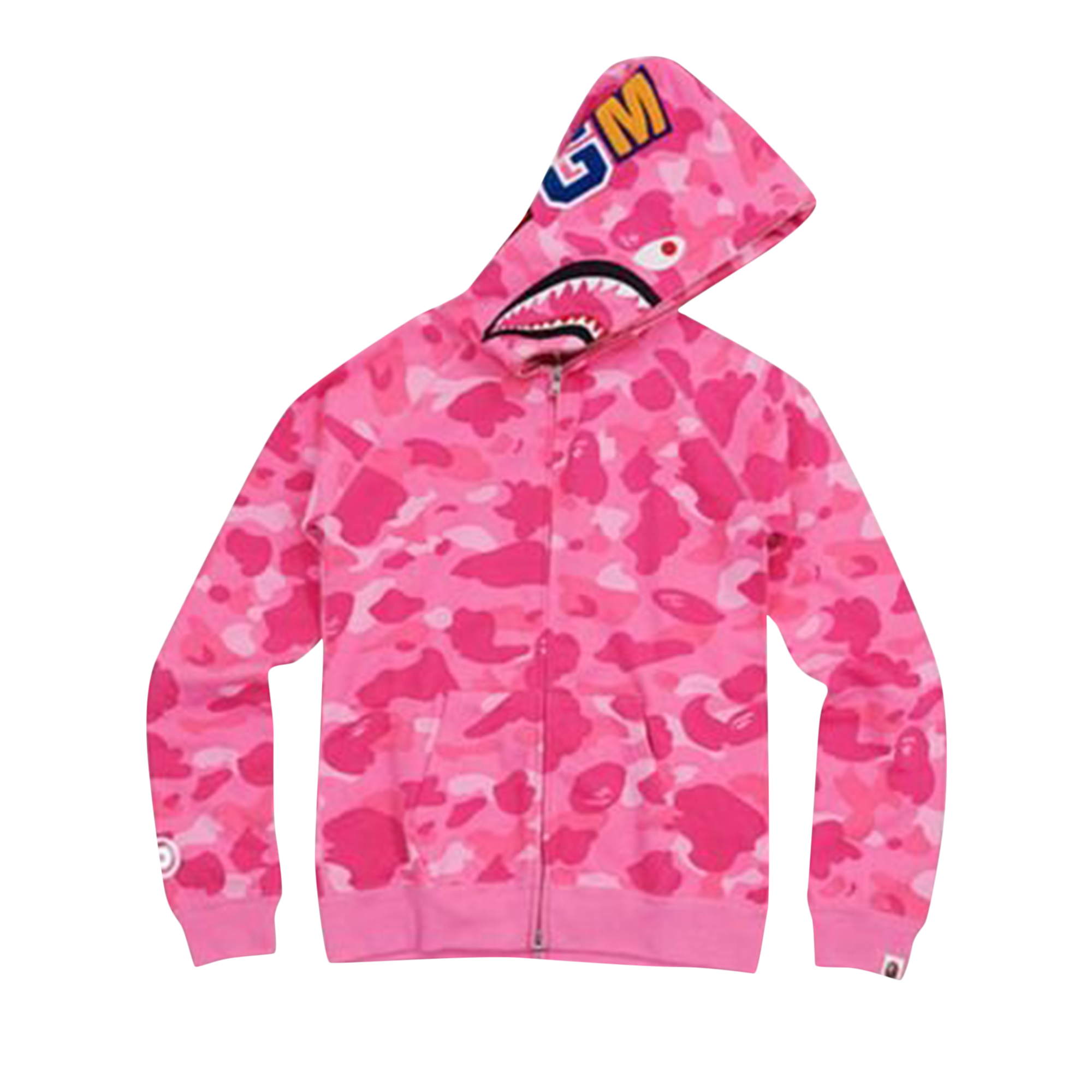Pre-owned Bape Abc Camo Shark Full Zip Hoodie 'pink'