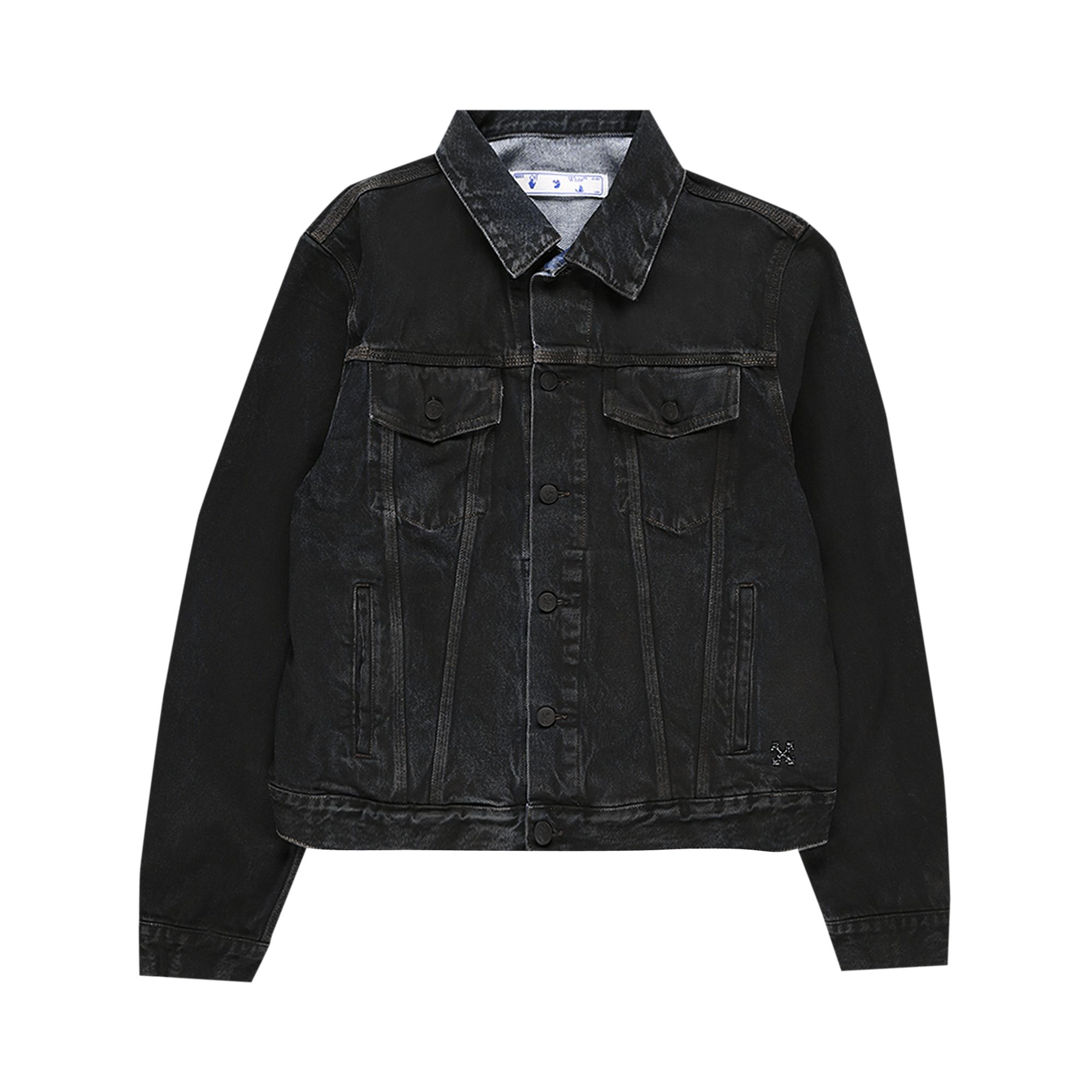 Off-White Stencil Slim Denim Jacket 'Black/Medium Blue' | Men's Size XL