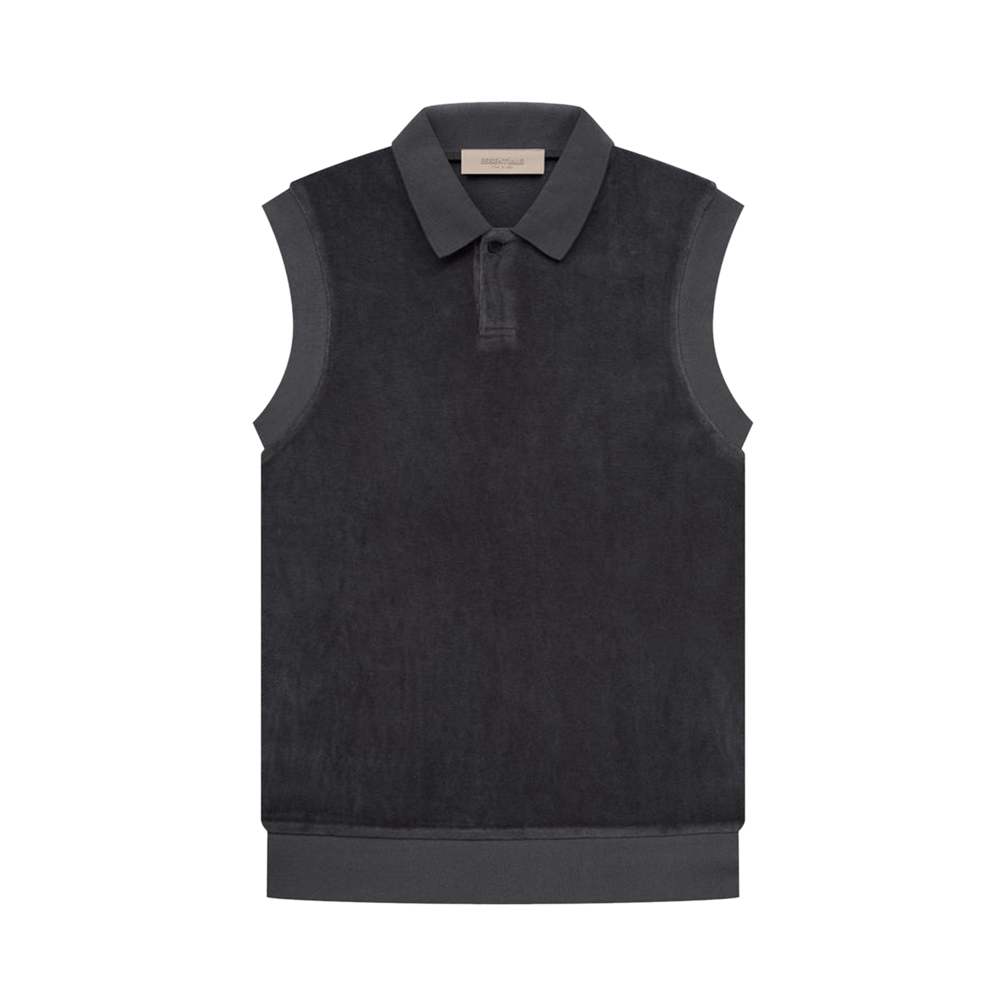 Pre-owned Essentials Fear Of God  Velour Sleeveless Polo 'iron' In Black
