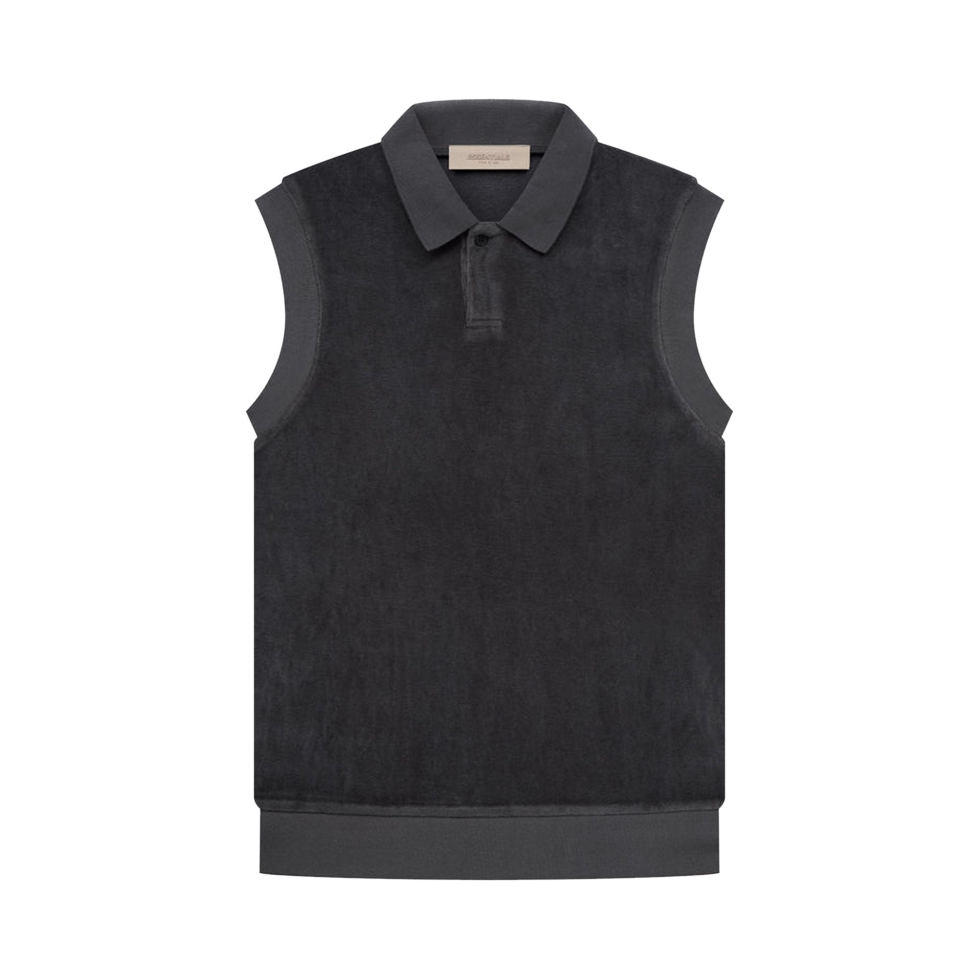 Pre-owned Essentials Fear Of God Velour Sleeveless Polo 'iron' In Black