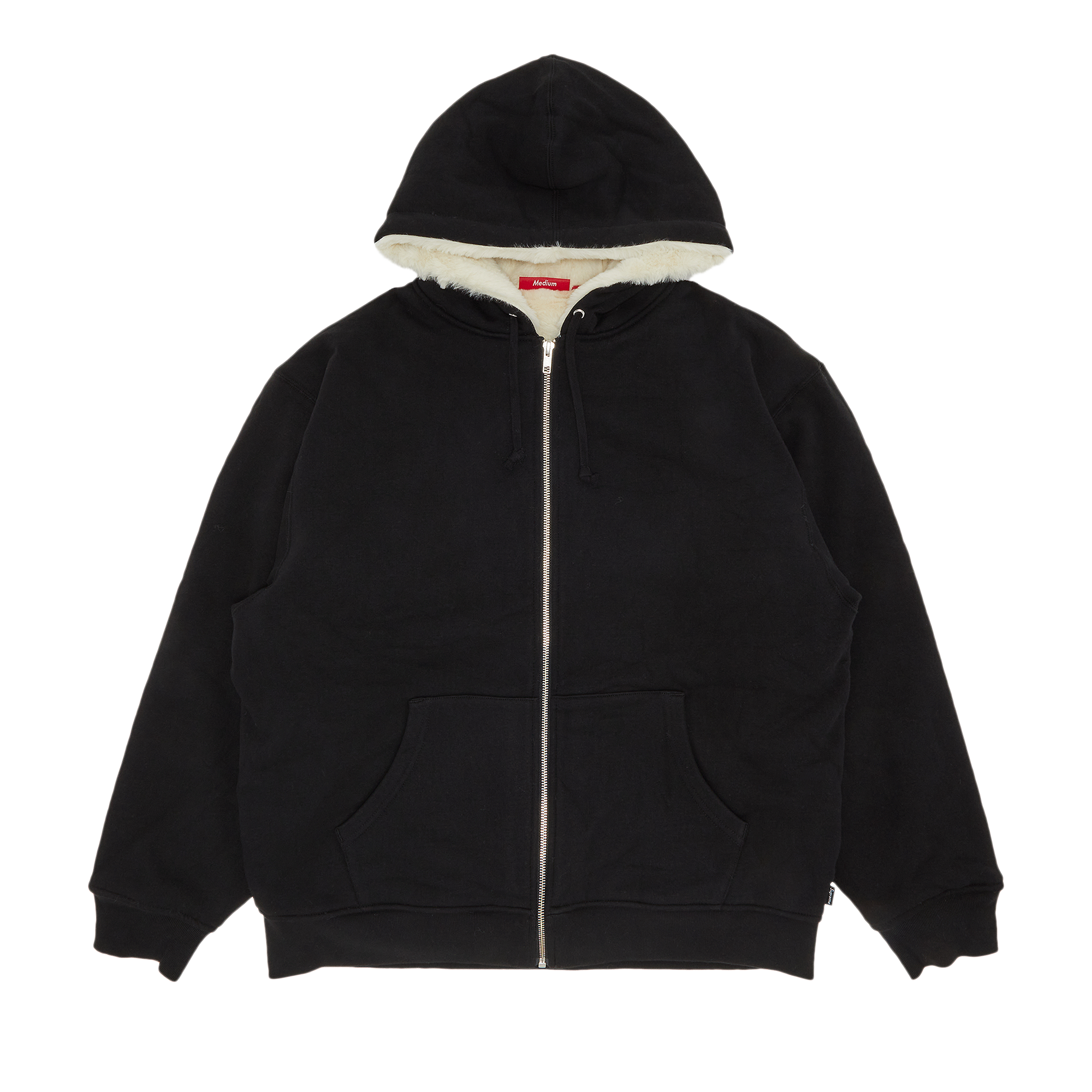 Pre-owned Faux Fur Lined Zip Up Hooded Sweatshirt 'black'