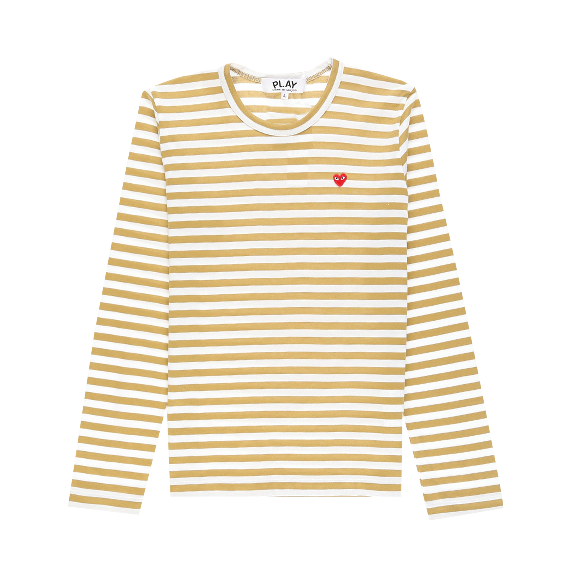 Pre-owned Comme Des Garçons Play Heart Logo Striped Long-sleeve T-shirt 'olive' In Green