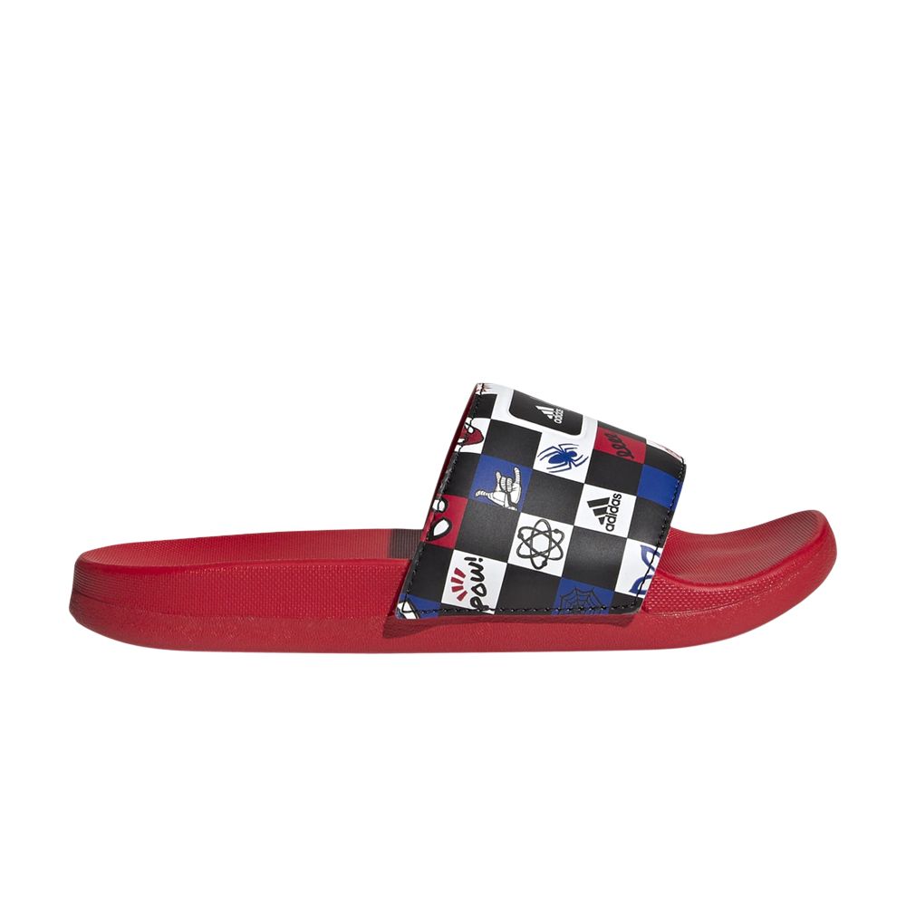 Pre-owned Adidas Originals Adidas Disney X Adilette Comfort Slide J 'spider-man Checkerboard' | Black | Kid's Size 11.5