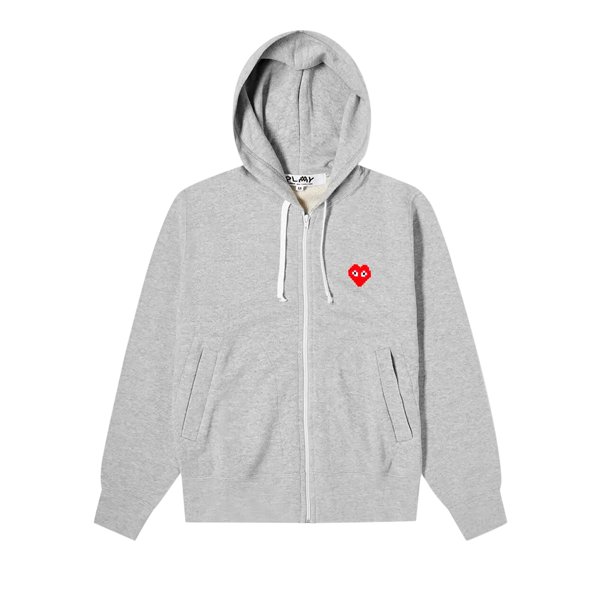 Pre-owned Comme Des Garçons Play X Invader Heart Zip Up Hooded Sweatshirt 'grey'