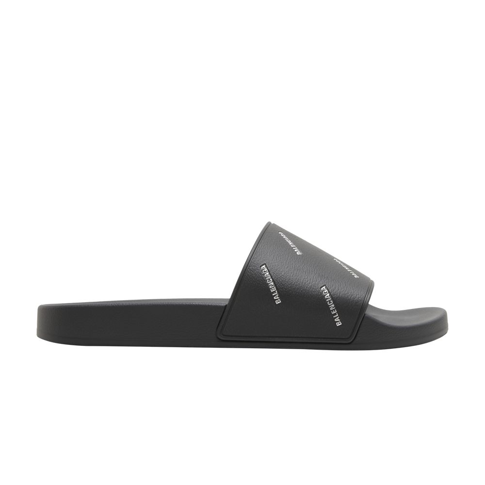 Balenciaga Pool Slides 'Repeat Logo - Black Silver' | Men's Size 45