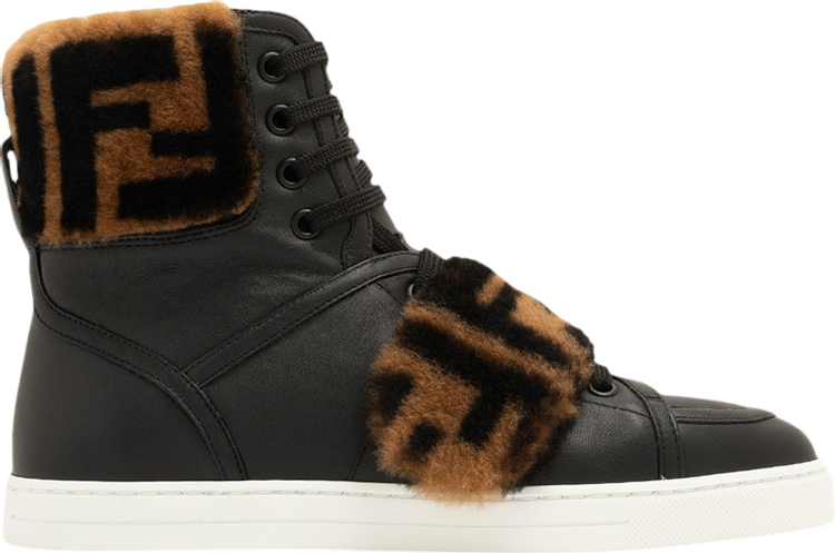 Fendi Wmns Leather High 'Black Logo Fur'