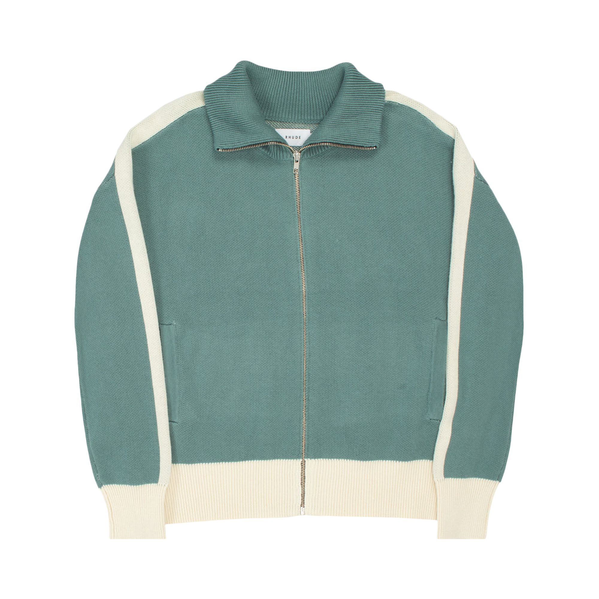 Pre-owned Rhude Rb Knit Track Jacket 'ivory/sage' | White | Men's Size Xl