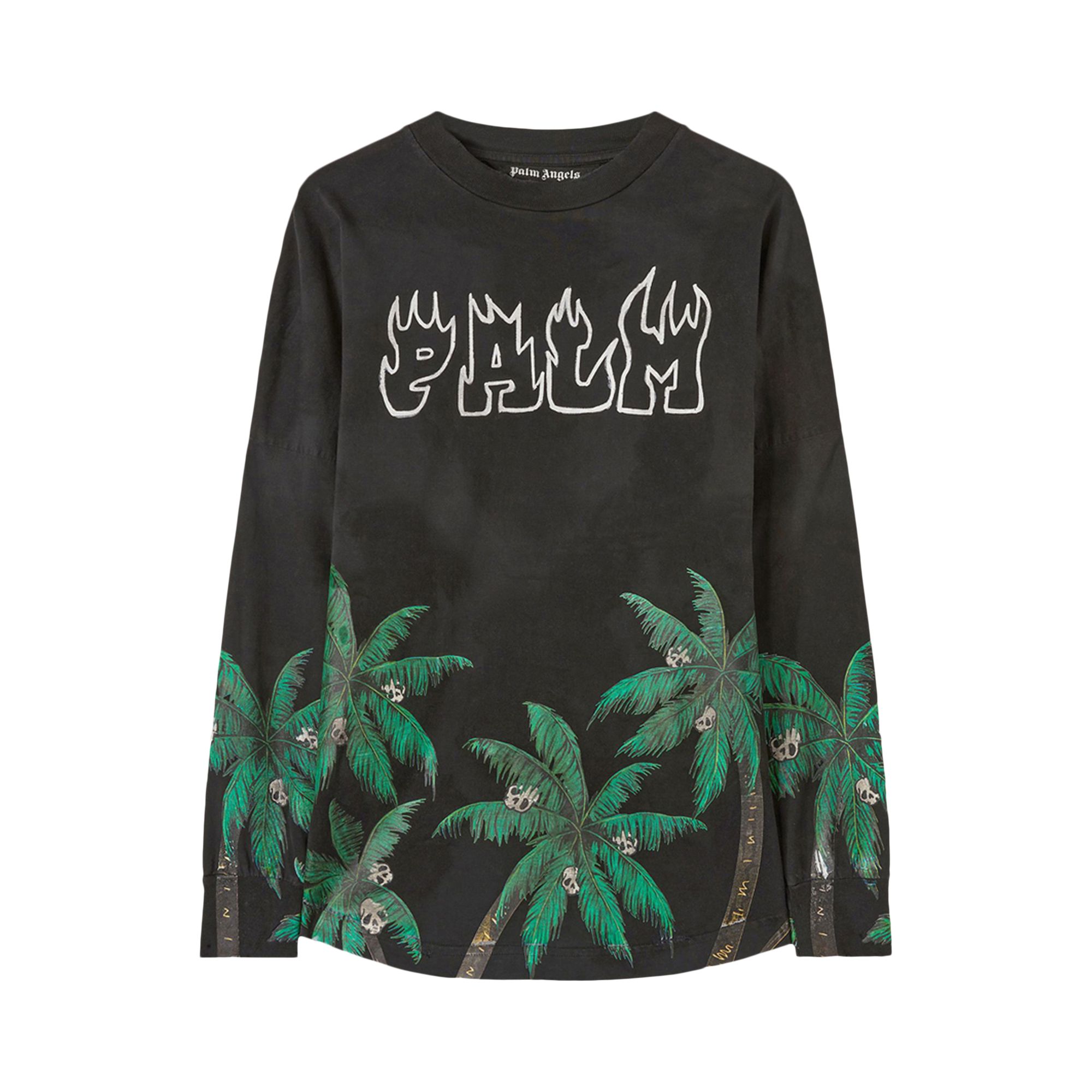 Palm Angels Palms And Skull Over Tee Long-Sleeve 'Black/Green' | Men's Size S