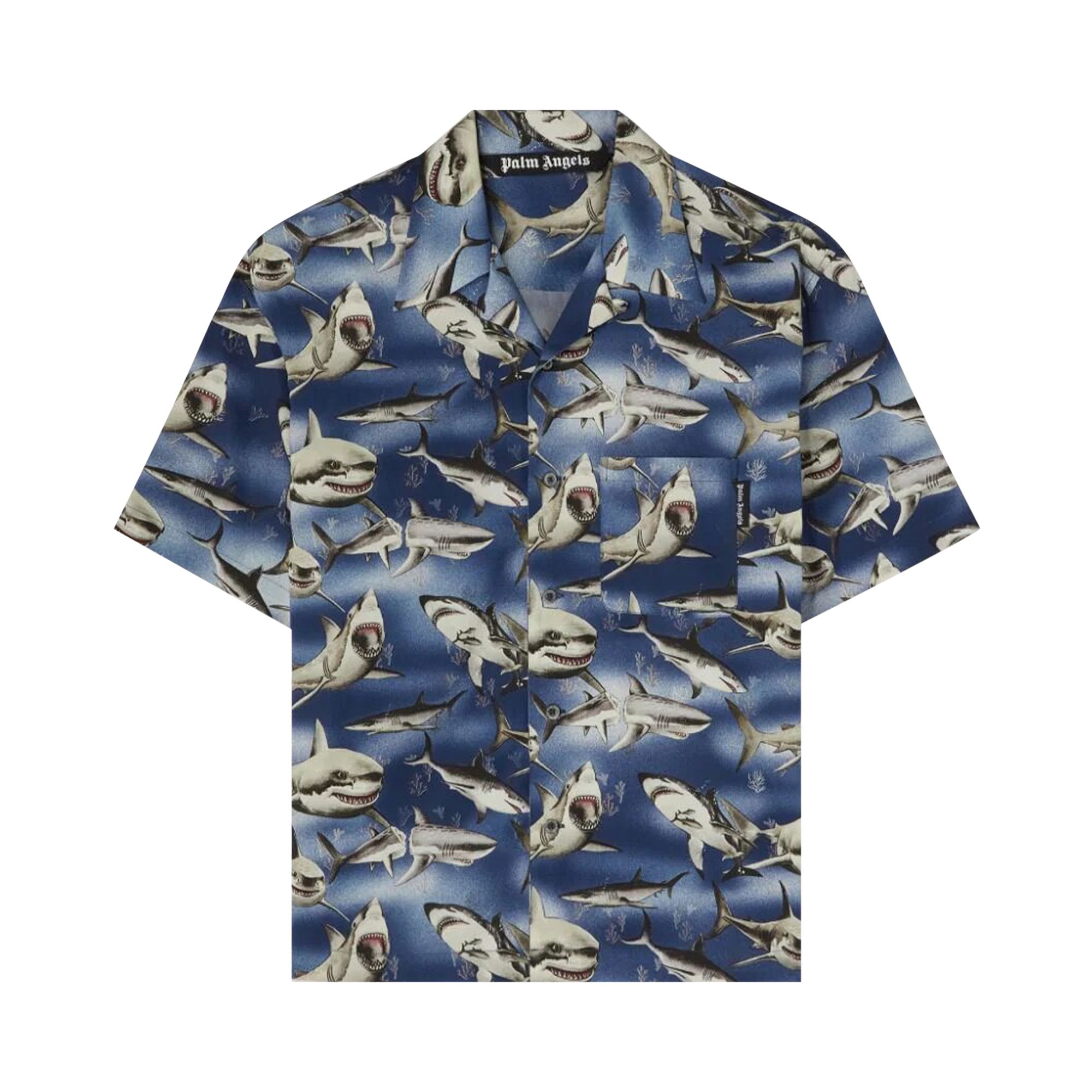 Pre-owned Palm Angels Sharks Bowling Shirt 'blue' | Men's Size 48