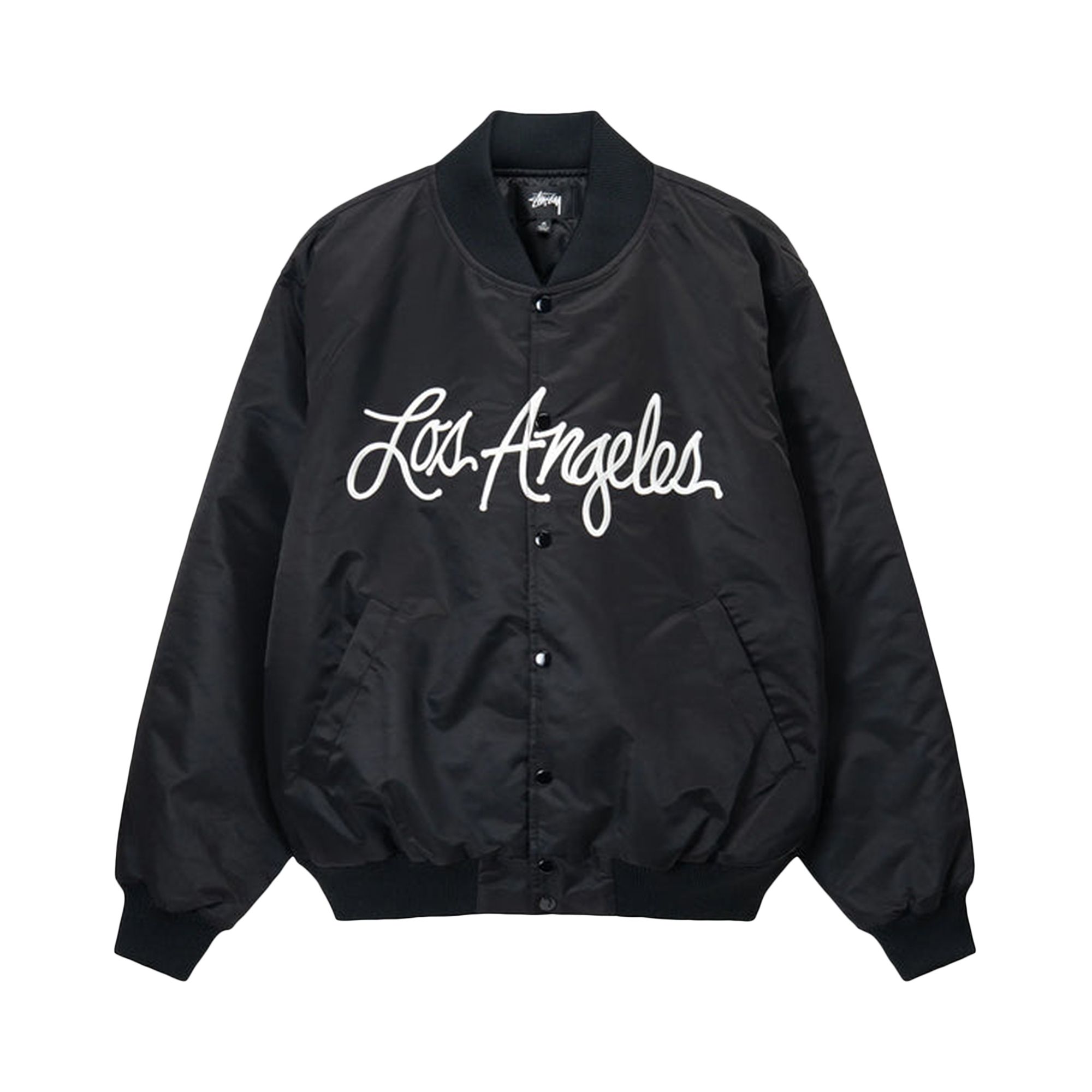 Pre-owned Stussy La Chapter Satin Varsity Jacket 'black'