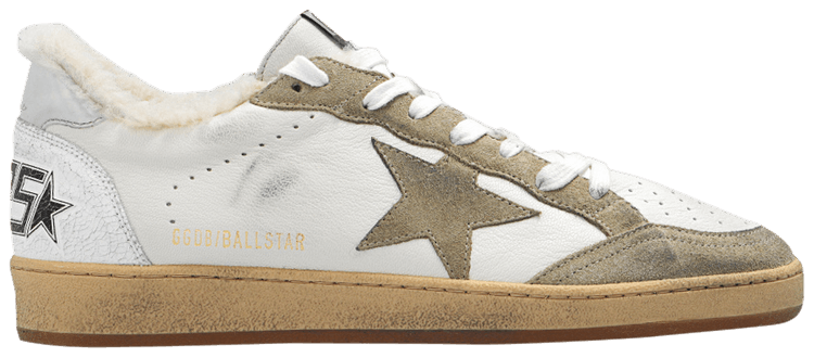 Golden Goose Ball Star Shearling Lined Distressed White Taupe
