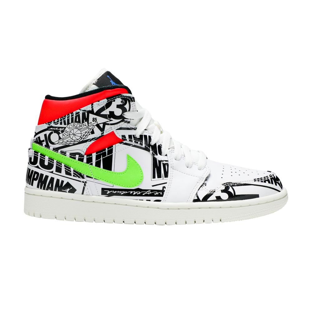 Air Jordan 1 Mid 'Over-Print Logos' | White | Men's Size 10.5