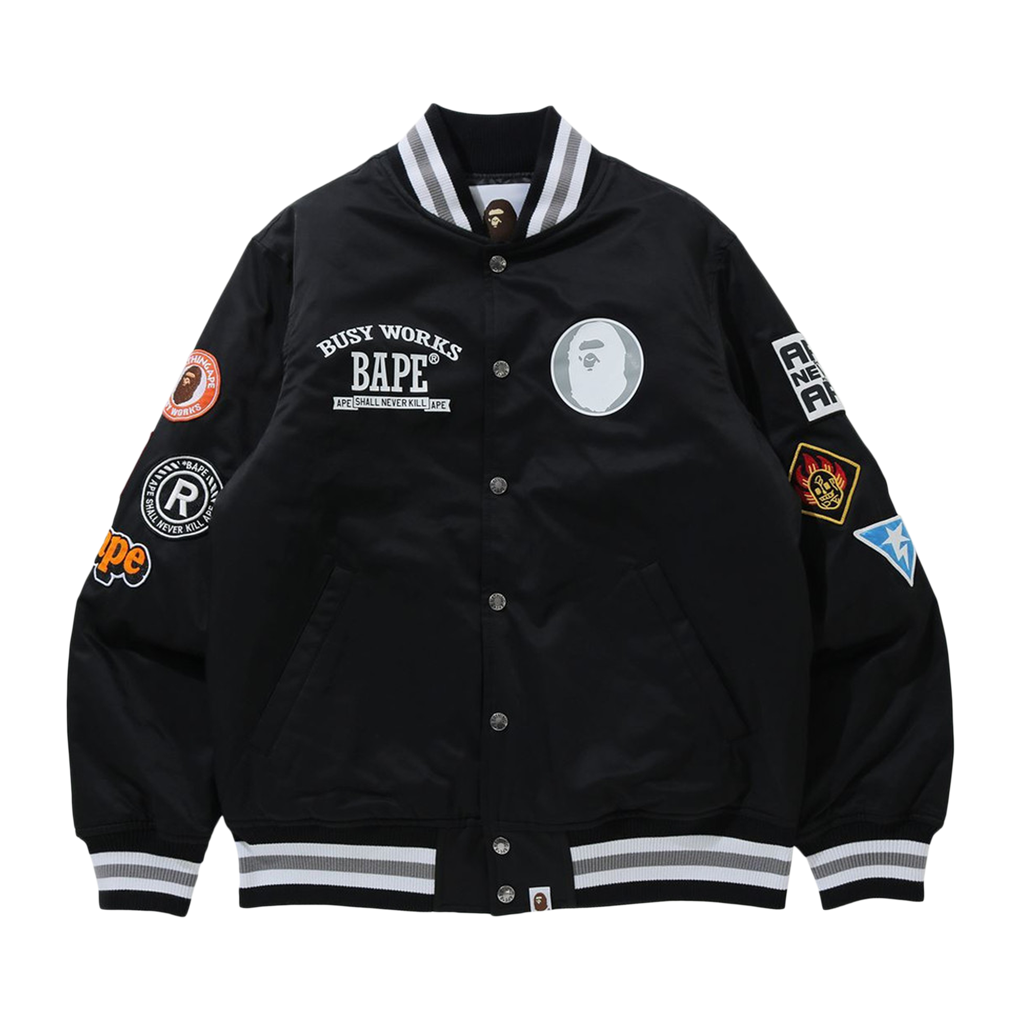 Pre-owned Bape Archive Patch Puffer Nylon Varsity Jacket 'black'