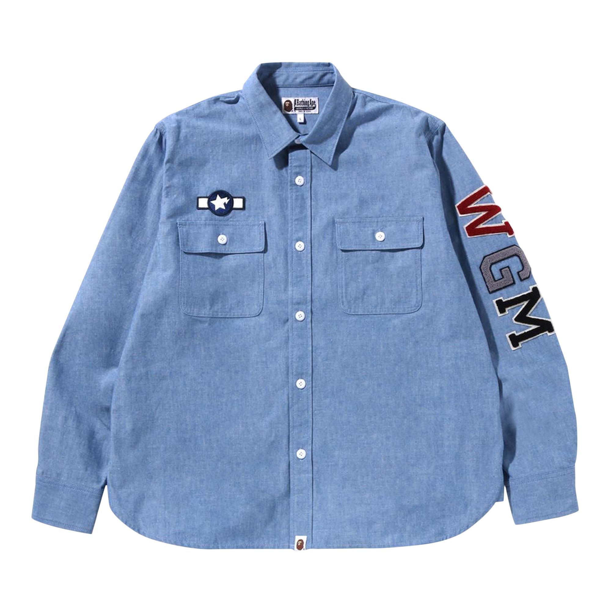 BAPE Busy Shark Chambray Relaxed Fit Shirt 'Blue/Light Indigo' | Men's Size S