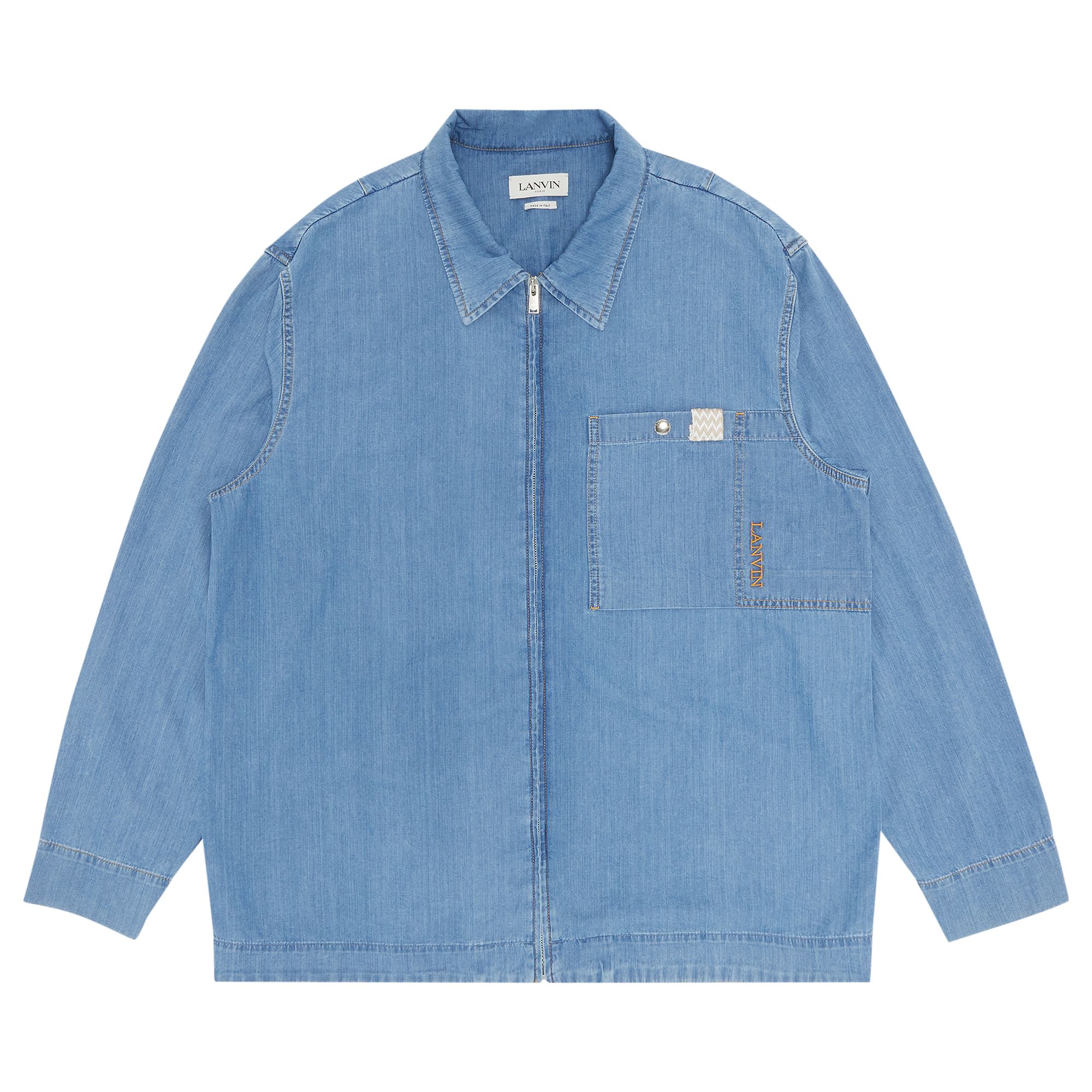 Lanvin Denim Overshirt With Zip And Curb 'Light Blue' | Men's Size 50