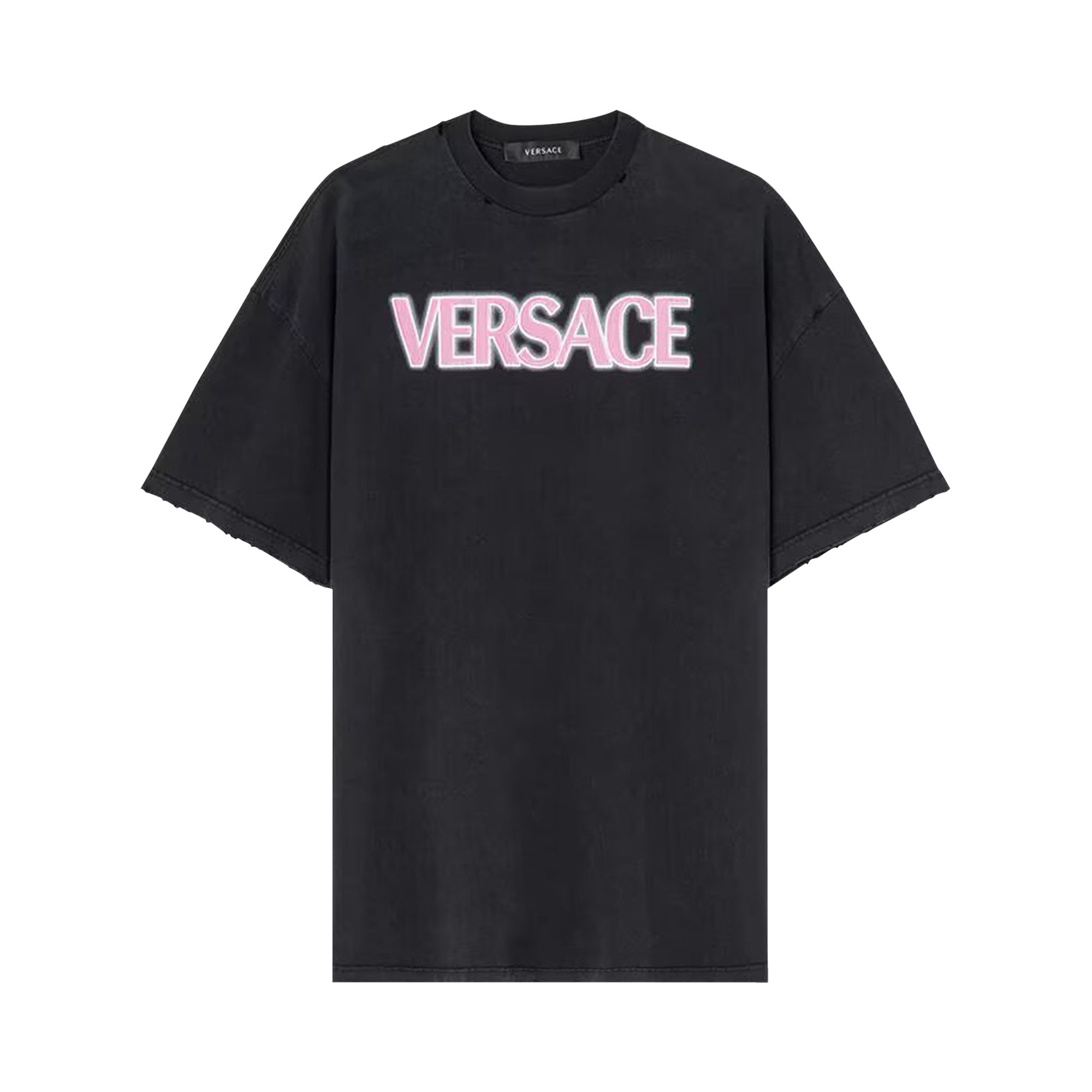 Pre-owned Versace Logo Print T-shirt 'black/fuchsia' | Women's Size 40
