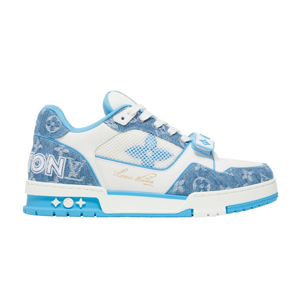 Pre-owned Louis Vuitton Trainer Low 'velcro Strap - Light Blue Monogram Denim' In White